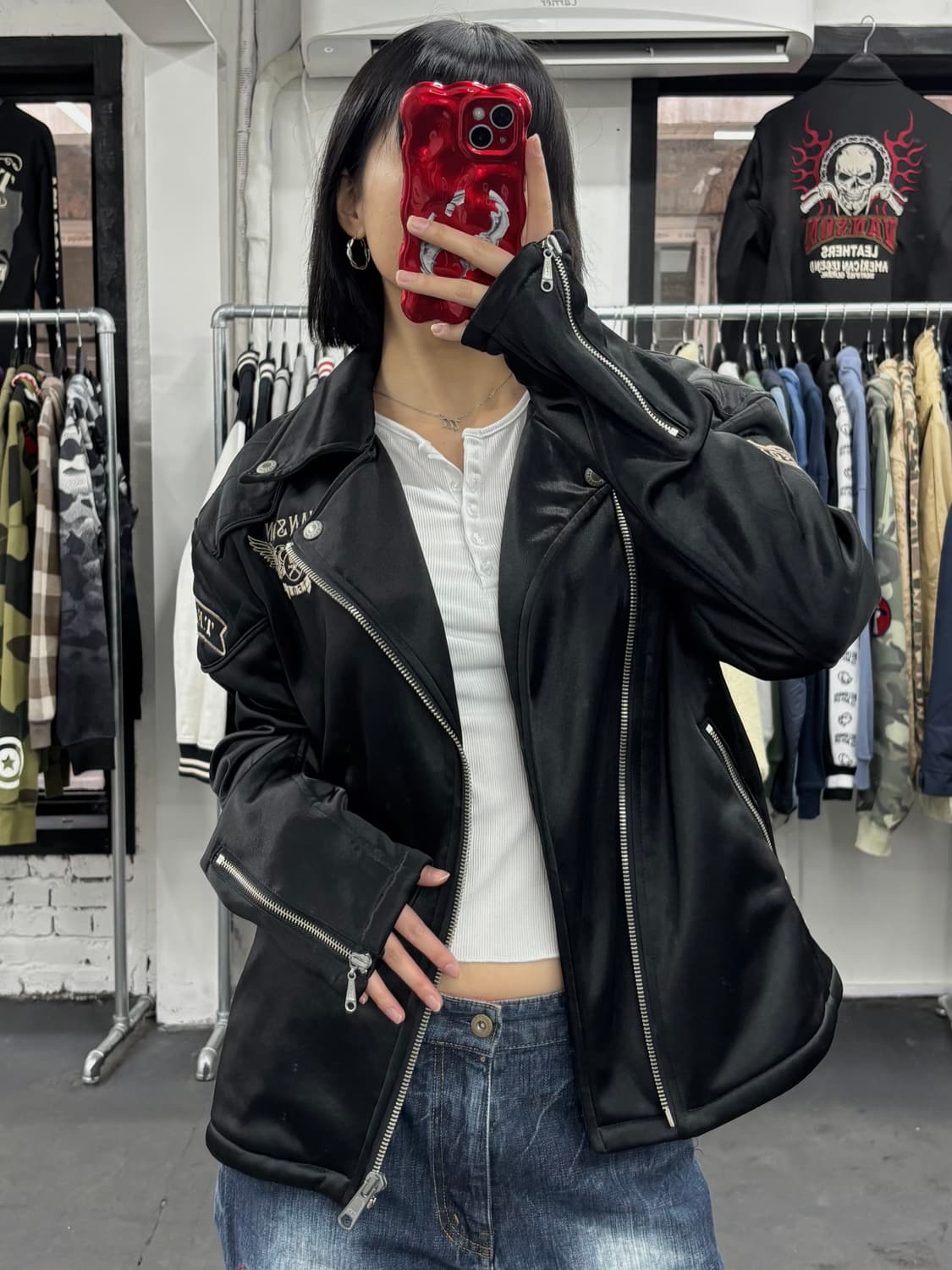 밴슨 레더 스컬 코튼 라이더 자켓 상품이미지2