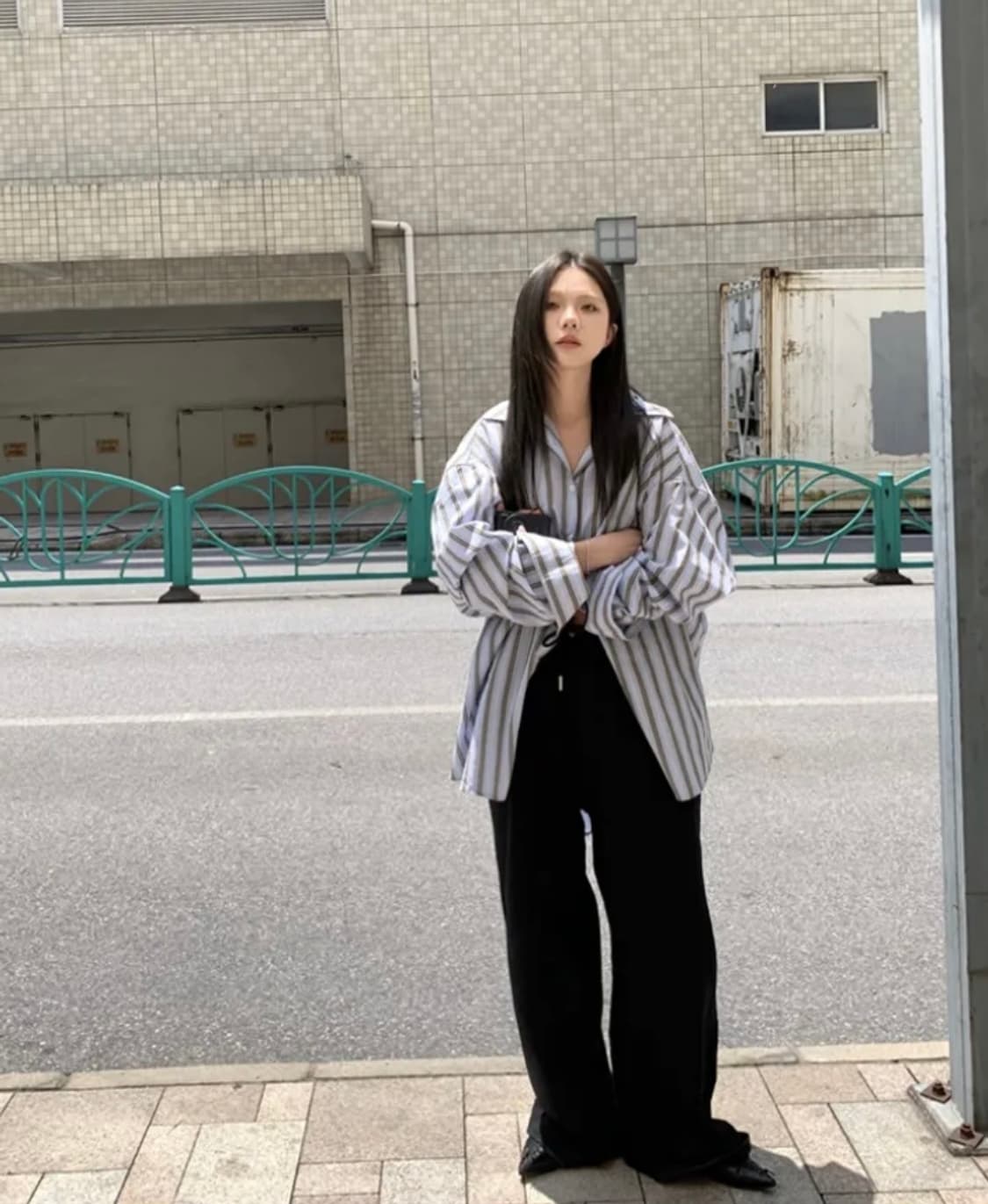 새상품) 블루 스트라이프 오버핏 셔츠 스트라이프 셔츠 상품이미지6