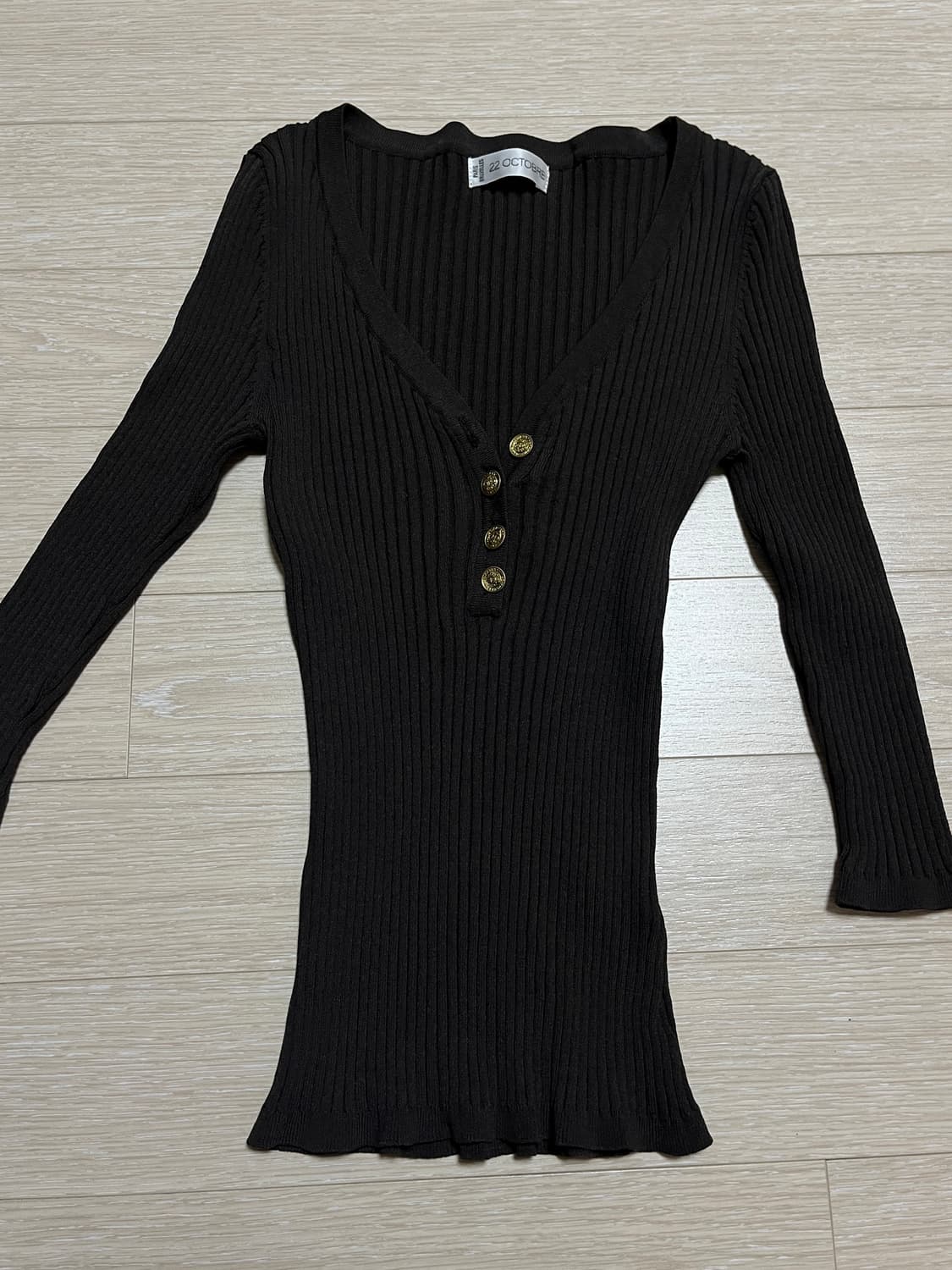 shop502 샵오공이 파우닝 큐빈티지 7부 골지 브이넥 니트 브라운 상품이미지2