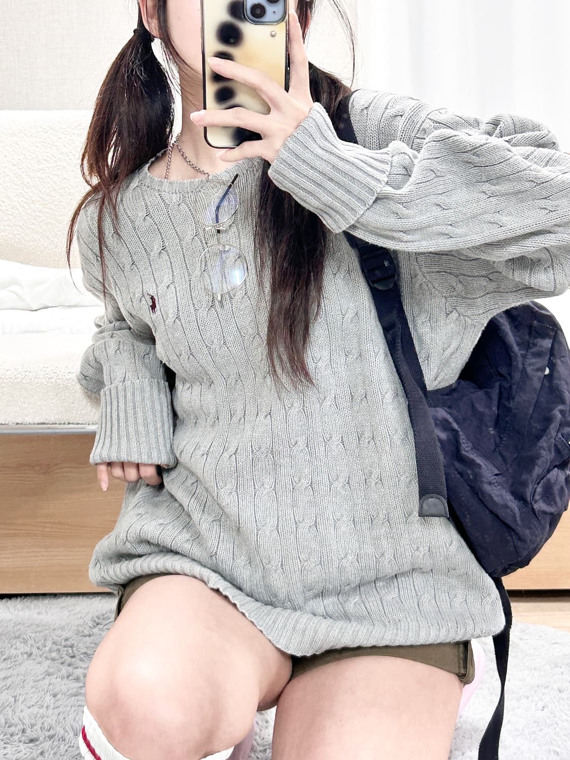 폴로 버건디포니 그레이 케이블니트 상품이미지2