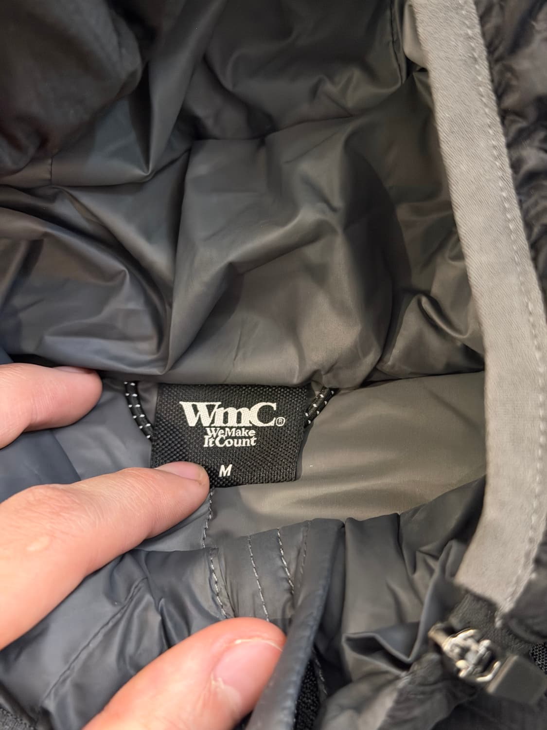 WMC 이중지퍼 덕다운 바둑판 경량패딩 블랙 상품이미지5