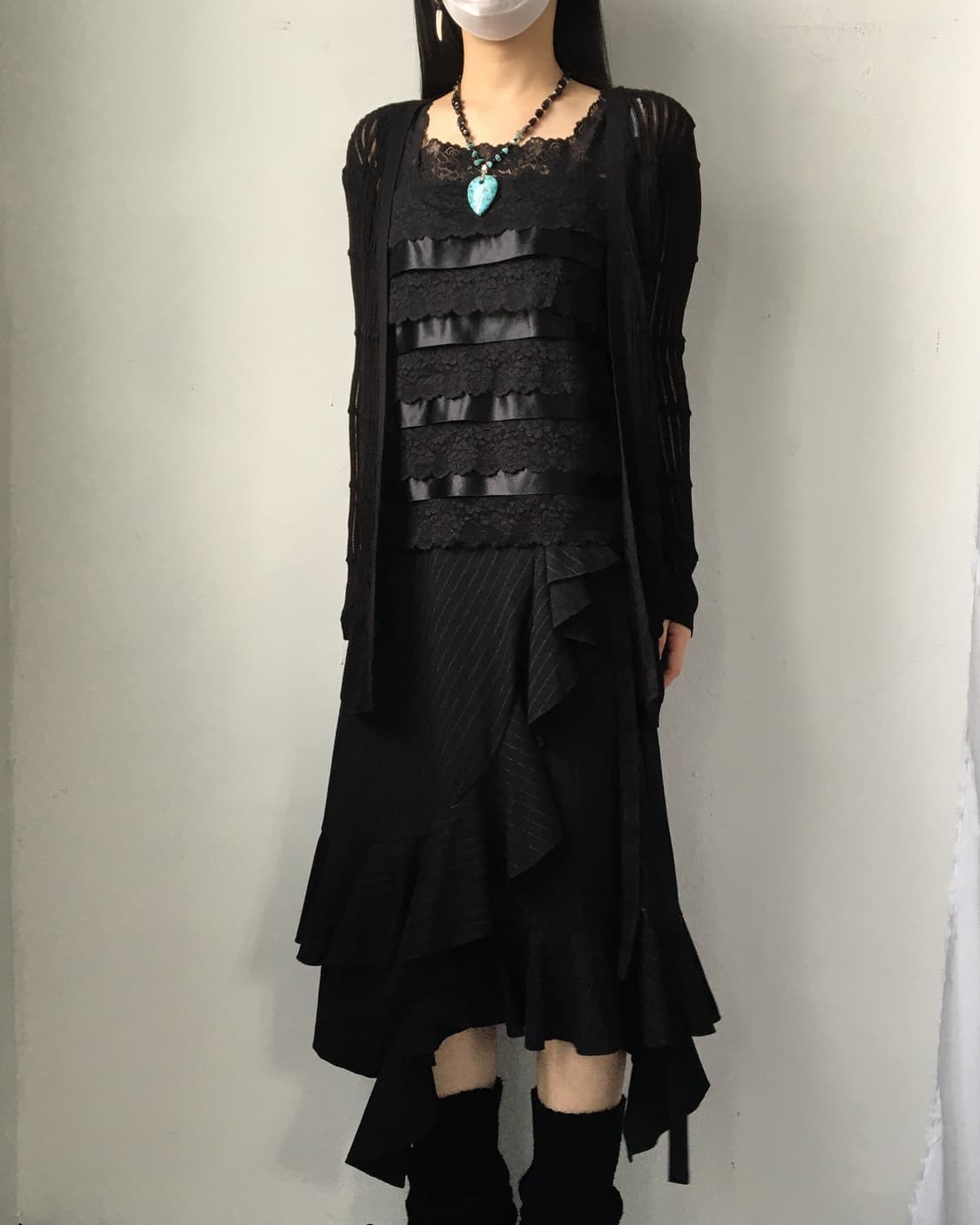 Net pattern belted cardigan 상품이미지6