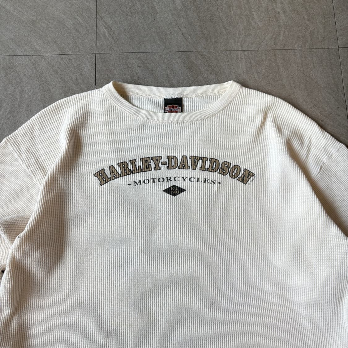 00년대 미국 생산 할리데이비슨 롱슬리브 아이보리 와플 티셔츠 상품이미지3