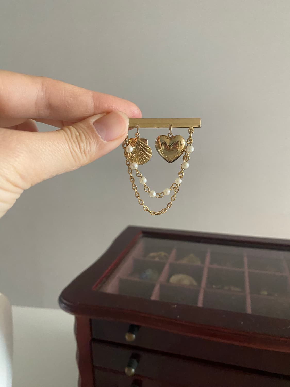 하트 쉘 체인 브로치 빈티지 상품이미지5