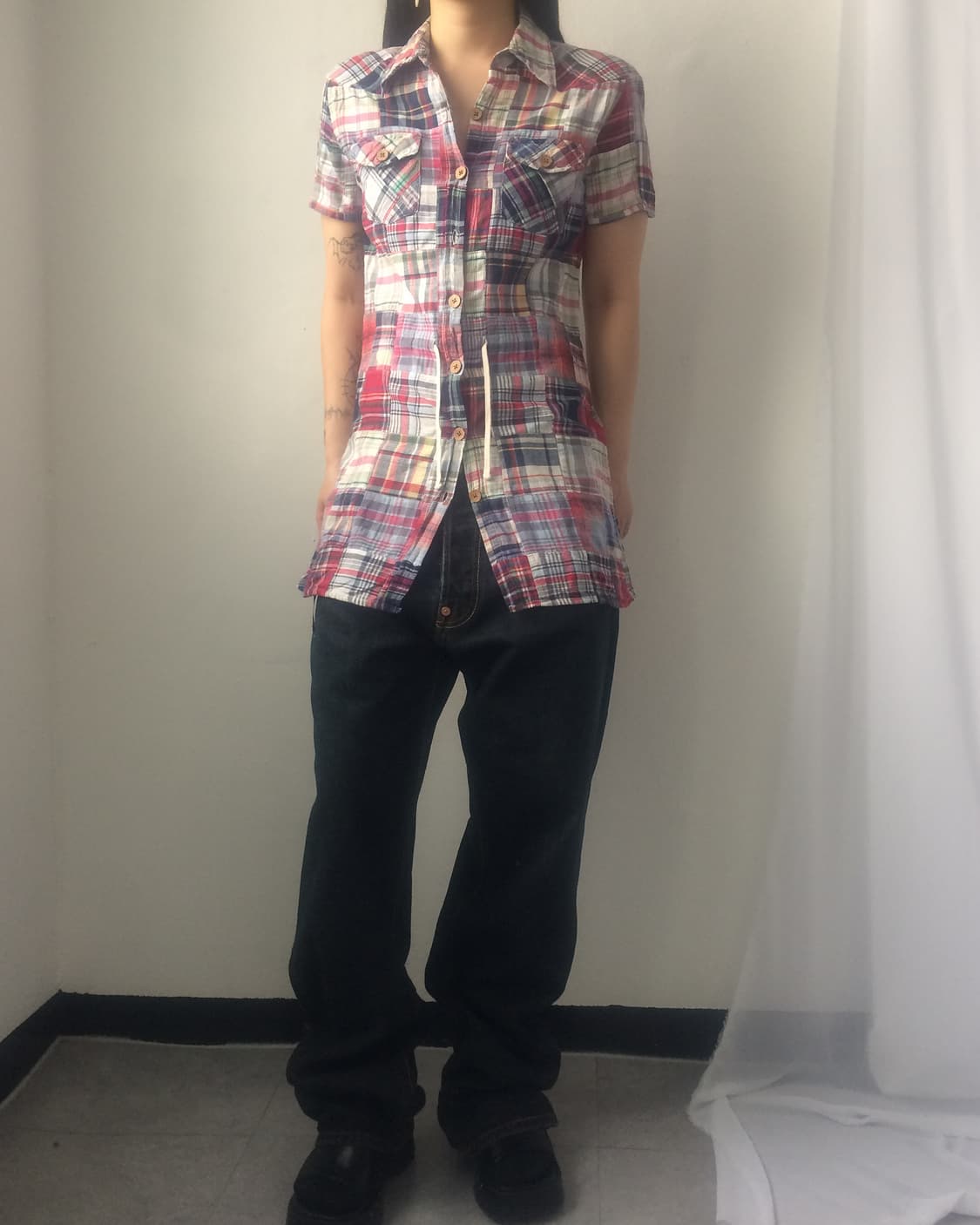 Patch work check pattern shirt 상품이미지6