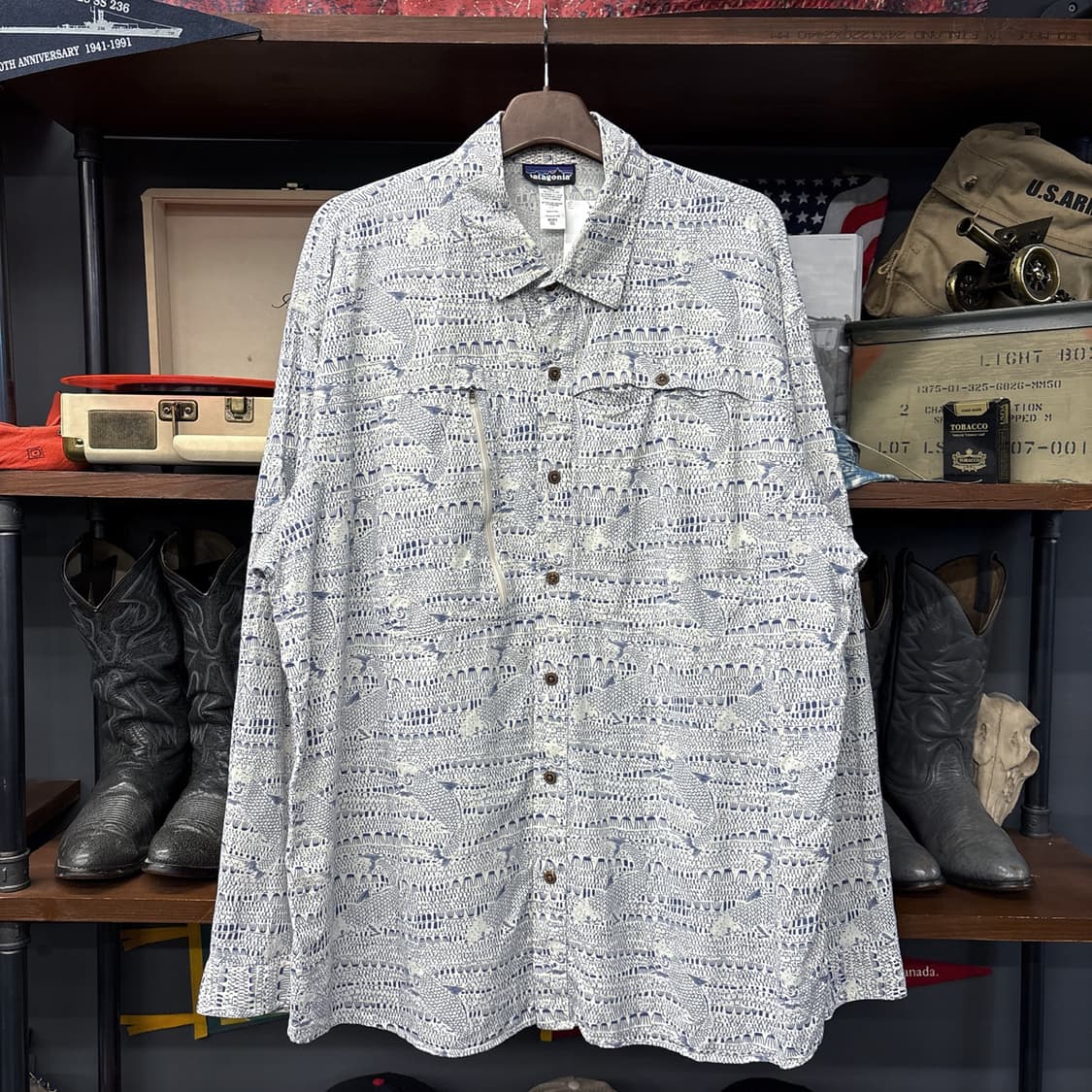 00s 파타고니아 오가닉코튼 본피쉬 프린팅 유틸리티 피싱셔츠 N1016 상품이미지1