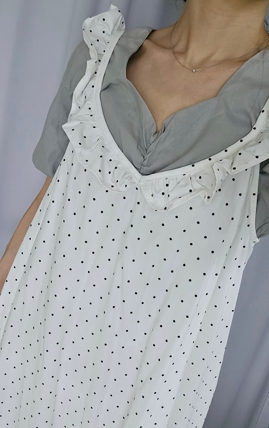 일본빈티지 도트 원피스 + 셔링 크롭 블라우스 레이어드 세트 (여리핏) 상품이미지1