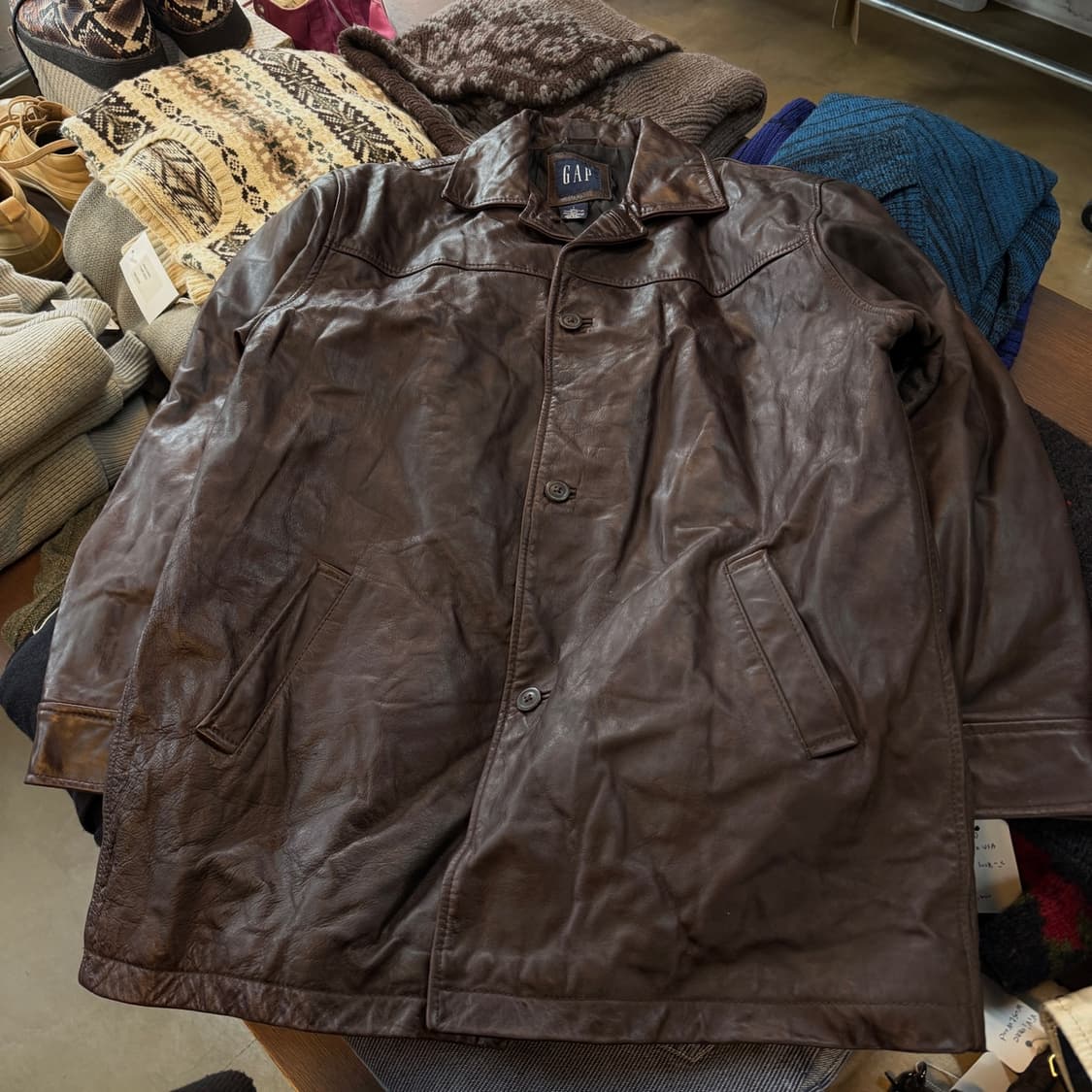 올드 갭 레더 카코트 브라운 L 인도생산 상품이미지1