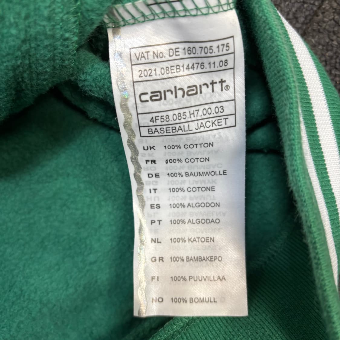 칼하트 베이스볼 그린 바시티 자켓 코치 점퍼 상품이미지4