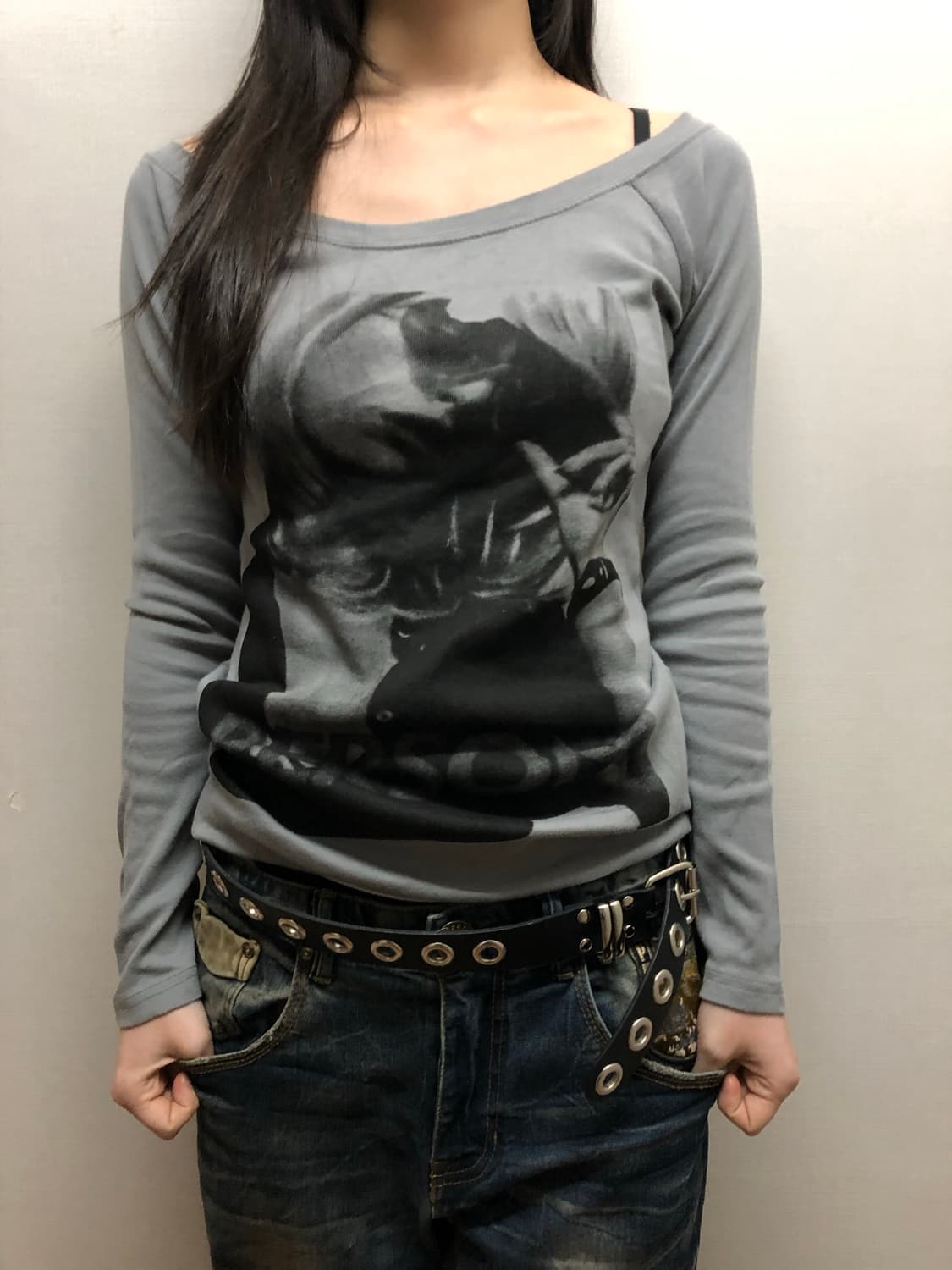 빈티지 그레이 펑크 프린팅 티셔츠 상품이미지1