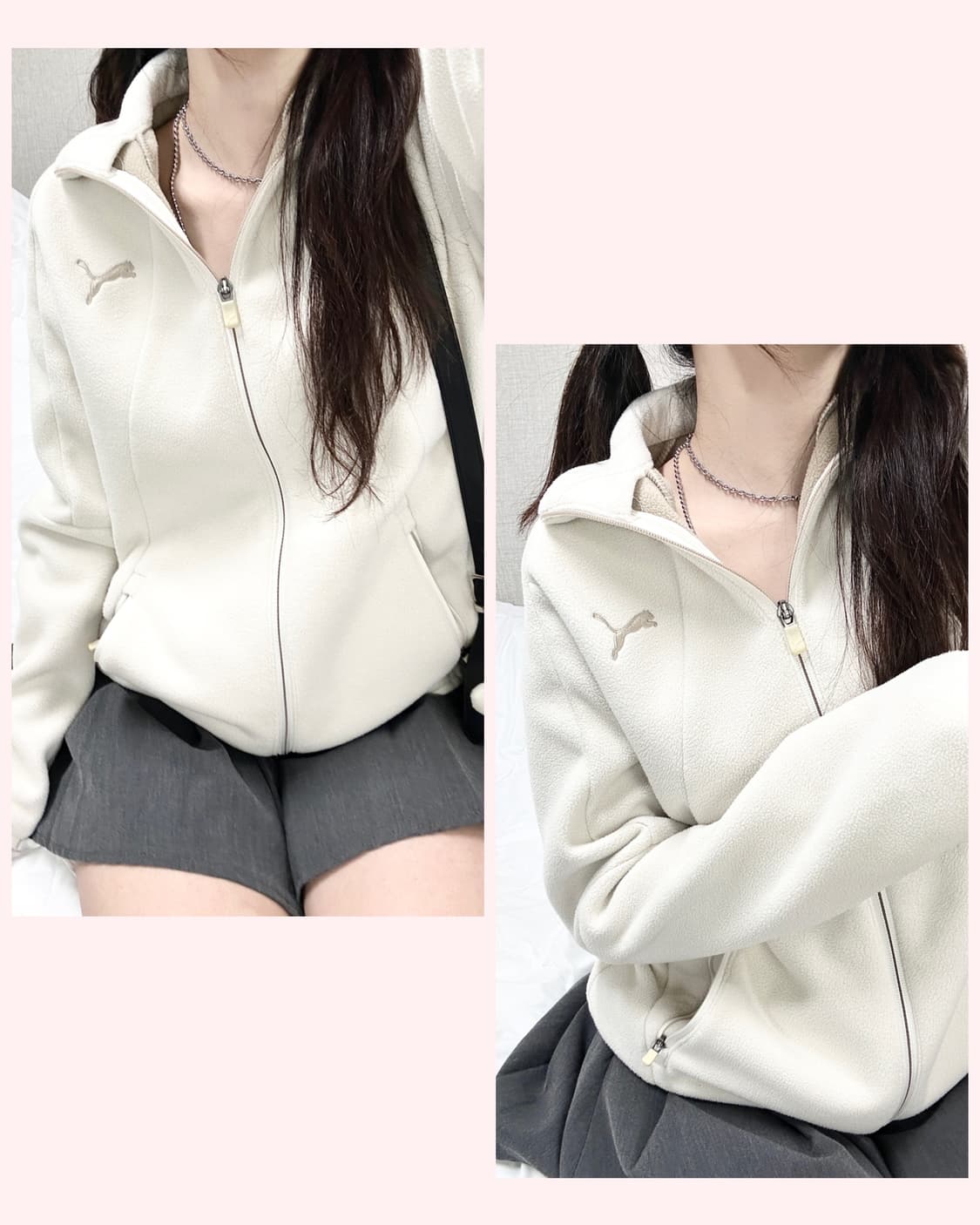 퓨마 모카로고 크림 플리스집업 상품이미지1