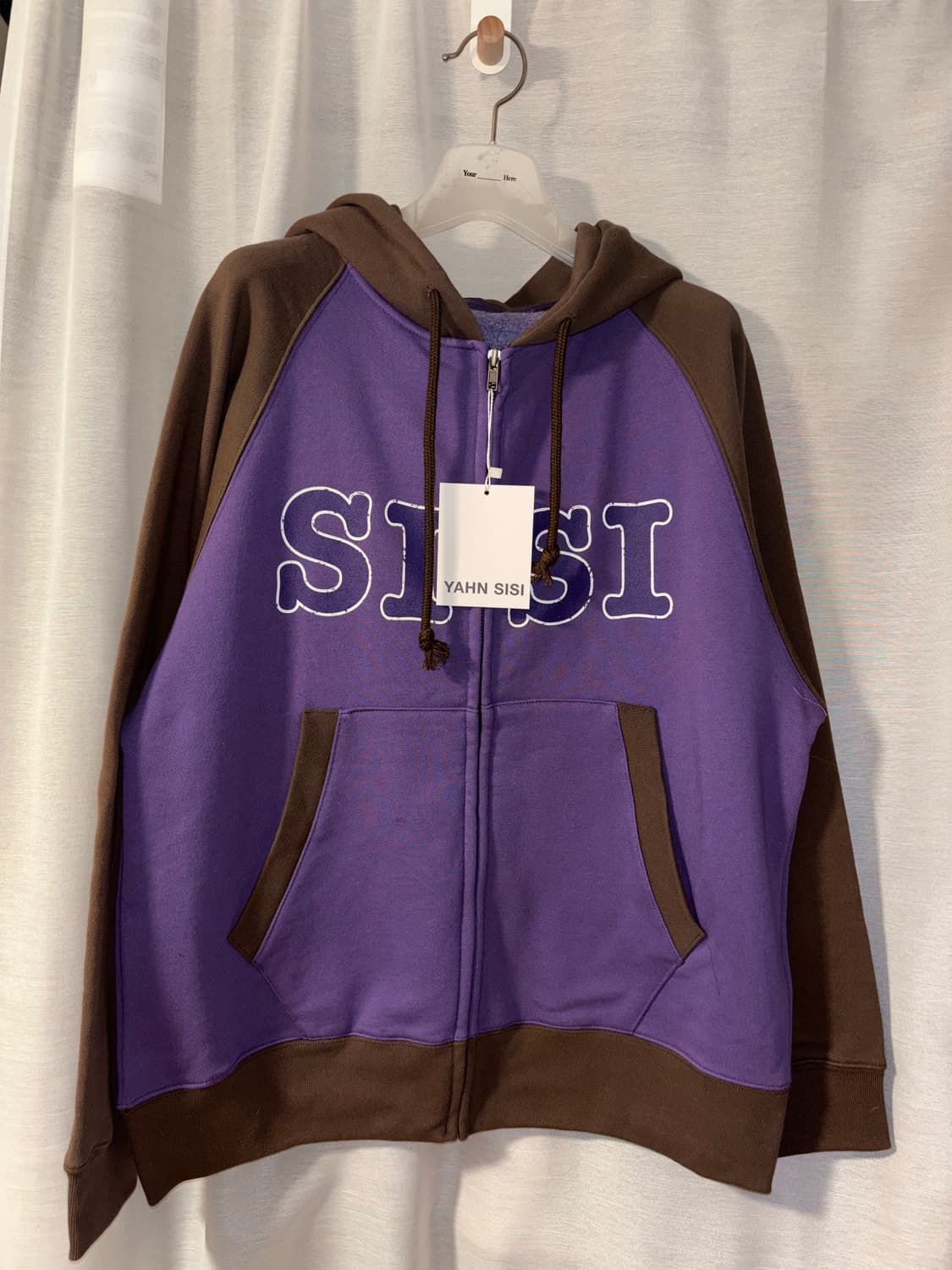 YAHNSISI 시시 컬러 블락 후드 집업 - 퍼플 브라운 상품이미지1