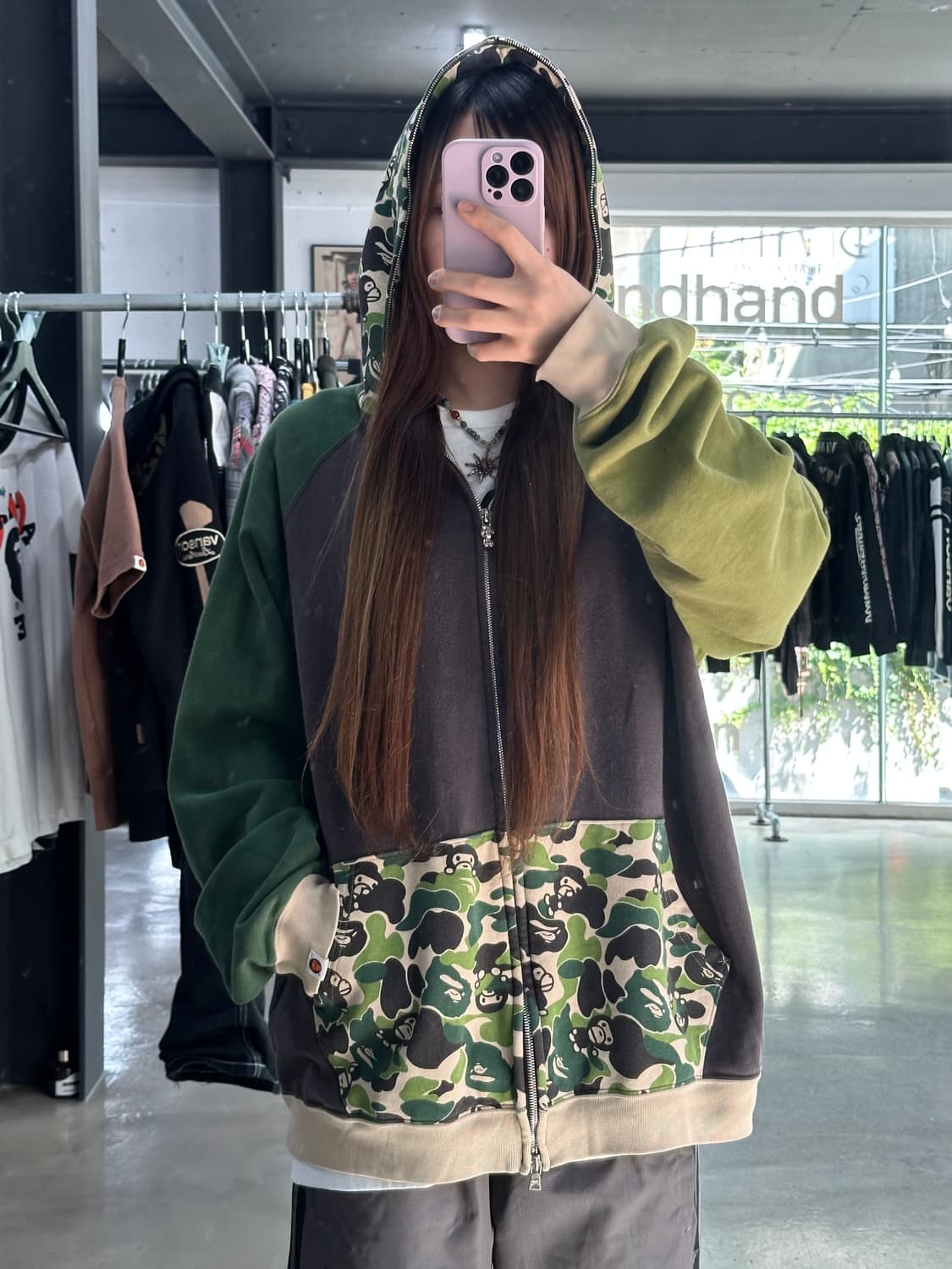 베이프 마일로 배색 카모 투웨이 후드집업 상품이미지2