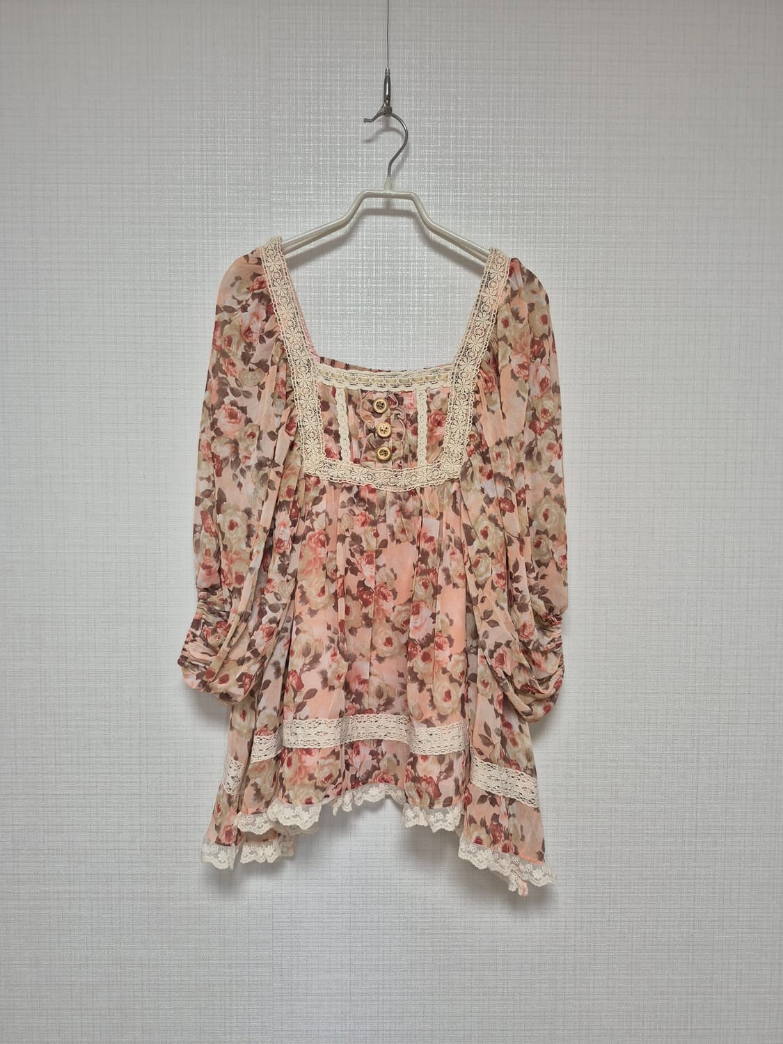 리즈리사 고전 히메갸루  핑크 앤틱꽃무늬 쉬폰 튜닉 상품이미지1