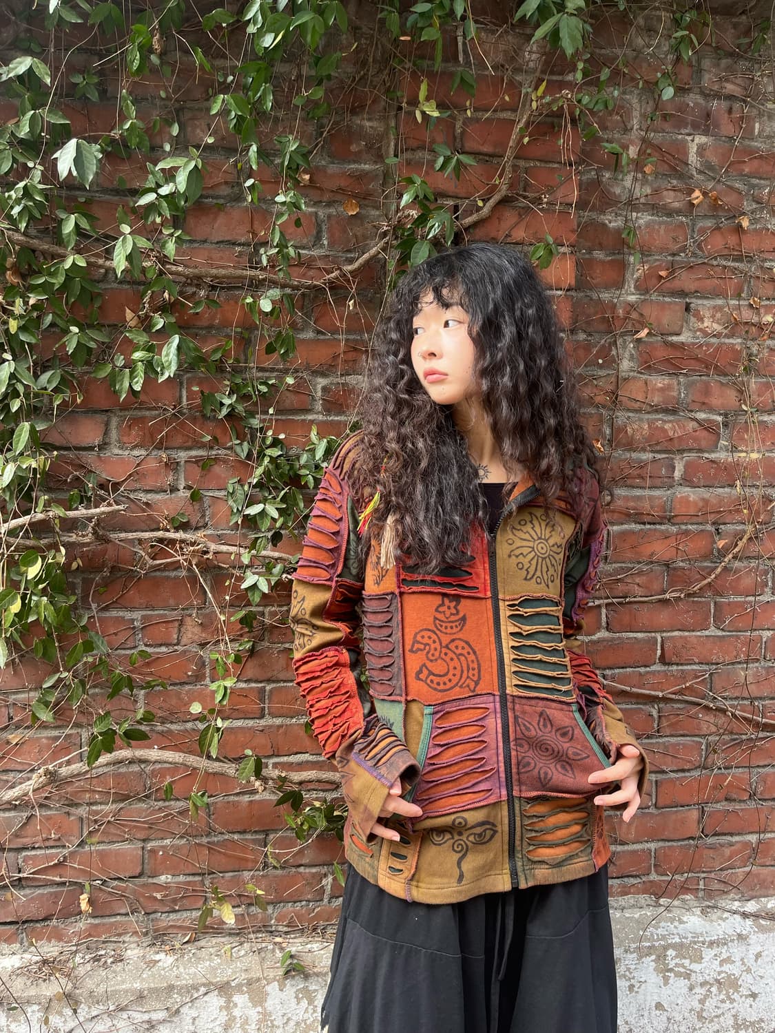 히피 에스닉 패치워크 후드 집업 상품이미지2