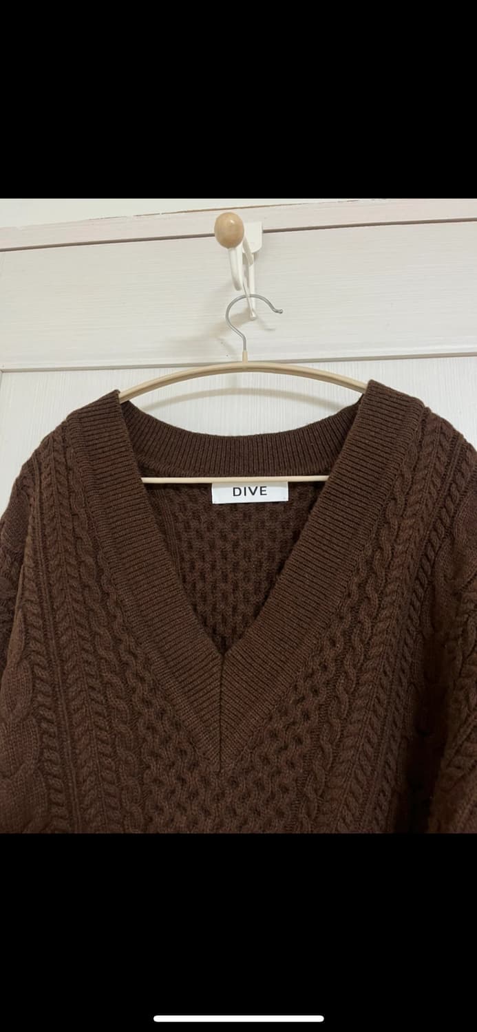 Mabling 케이블 브이넥 꽈배기 울 니트 브라운 마블링 상품이미지5