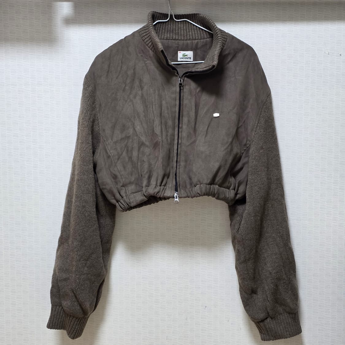 라코스테)빈티지 브라운 리폼 크롭 봄버 집업 스웨이드 y2k 니트패딩자켓 상품이미지1