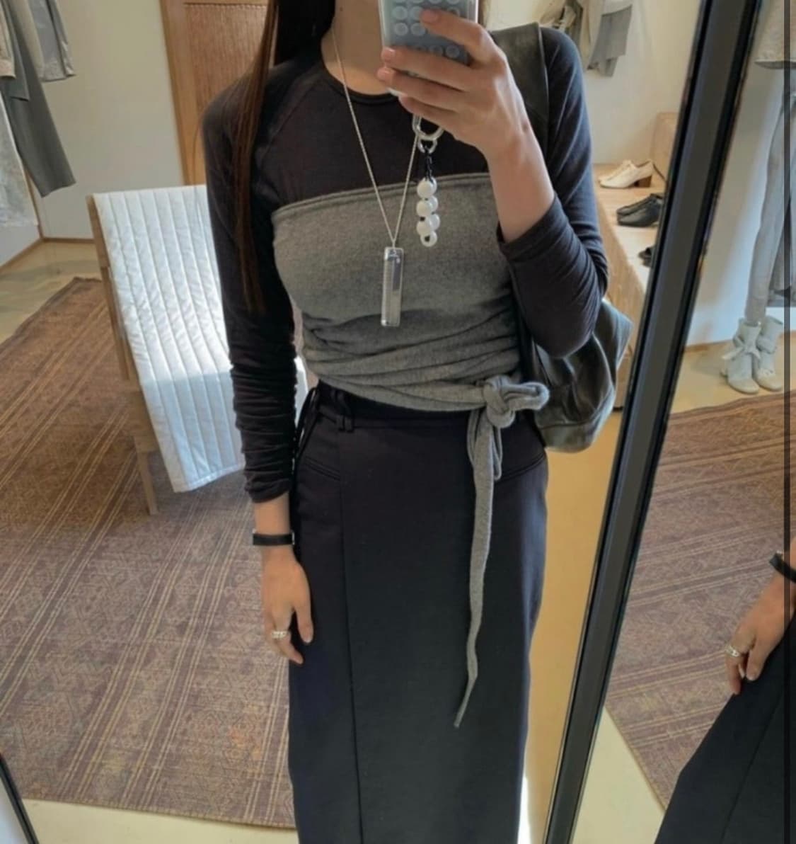 르셉템버 르917 캐시미어 블렌드 니트 튜브 탑 그레이 상품이미지5