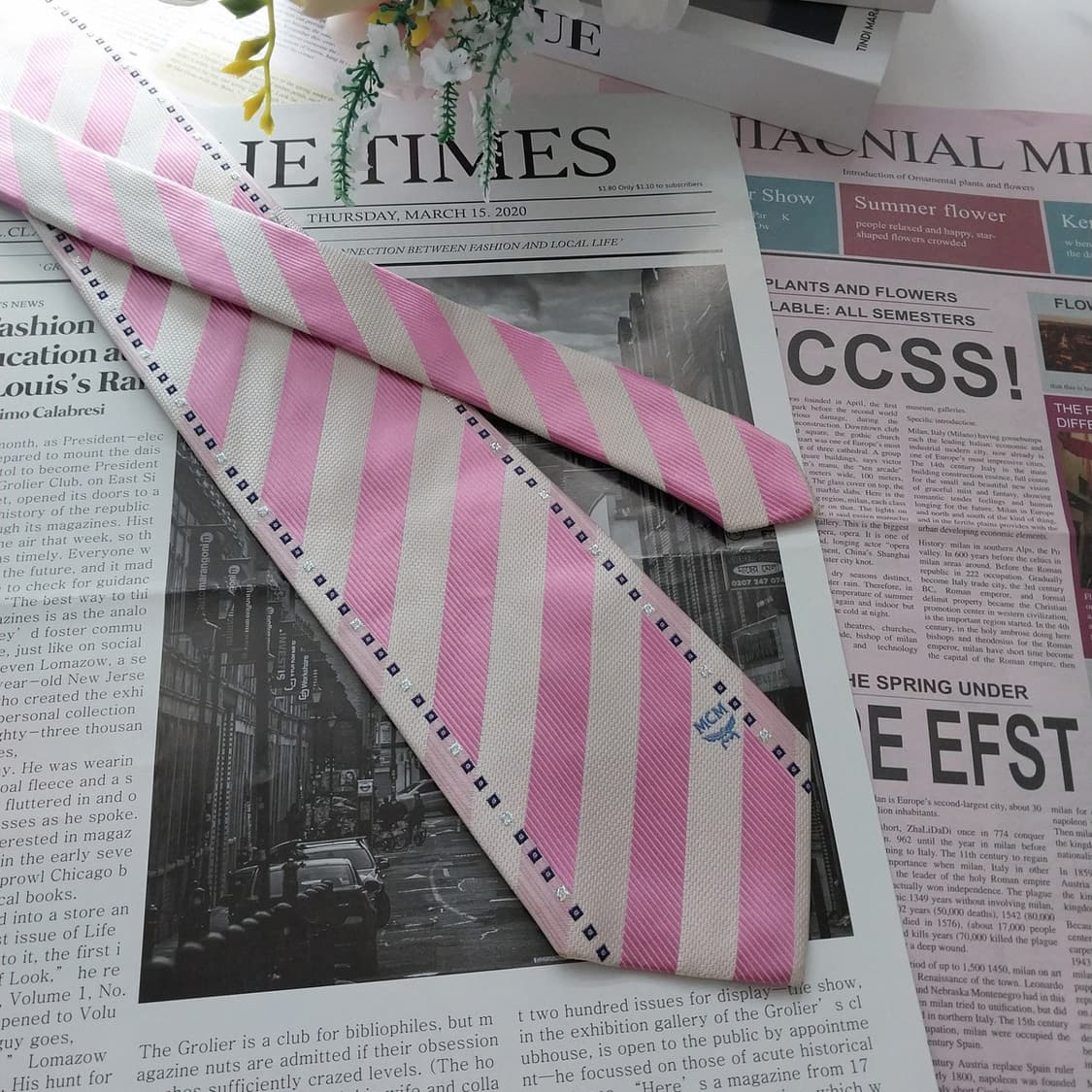 MCM 실크 핑크 스트라이프 넥타이 9.2cm A~B등급 K971
 상품이미지3