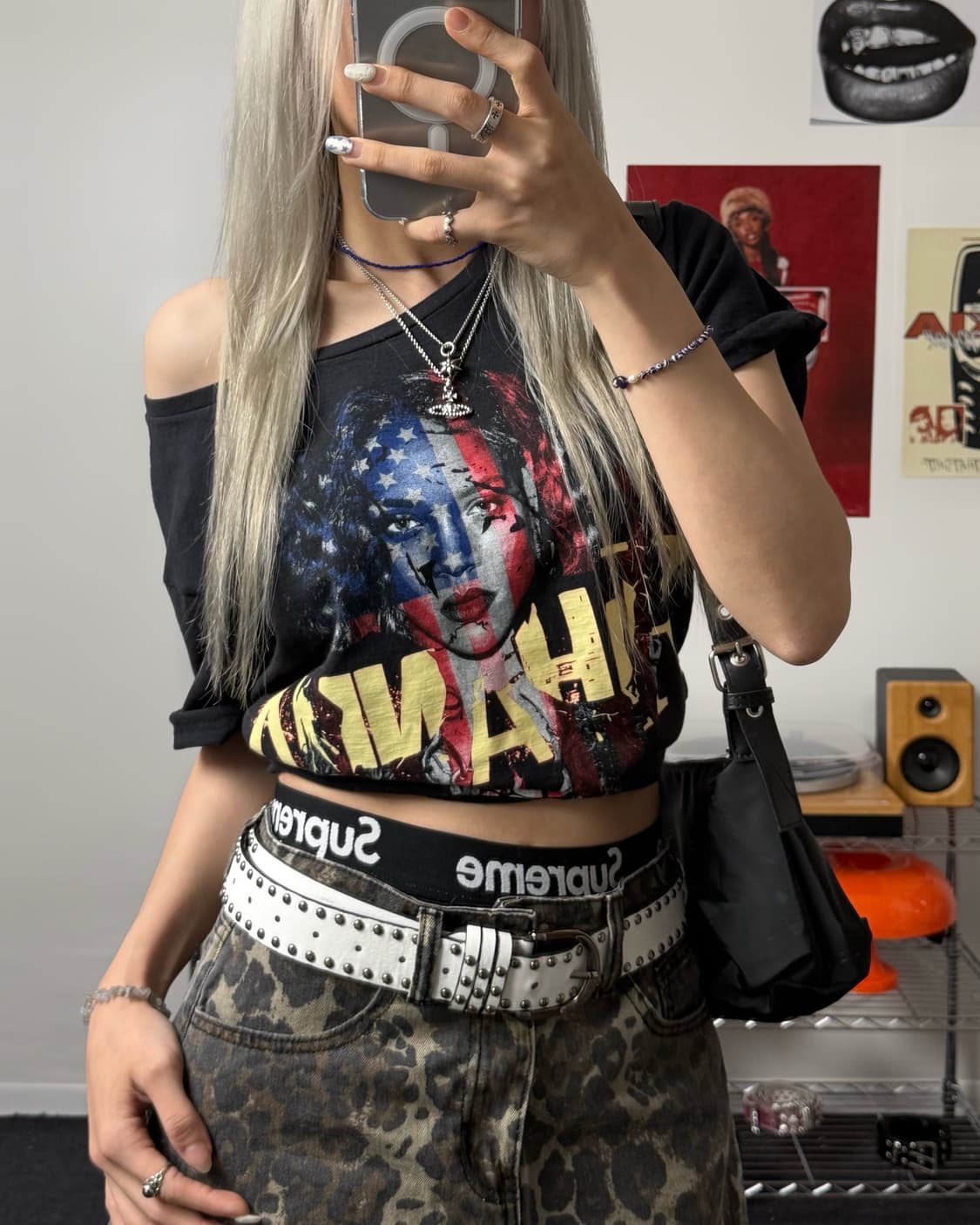 하드락카페 리한나 블랙 반팔 티셔츠 상품이미지1