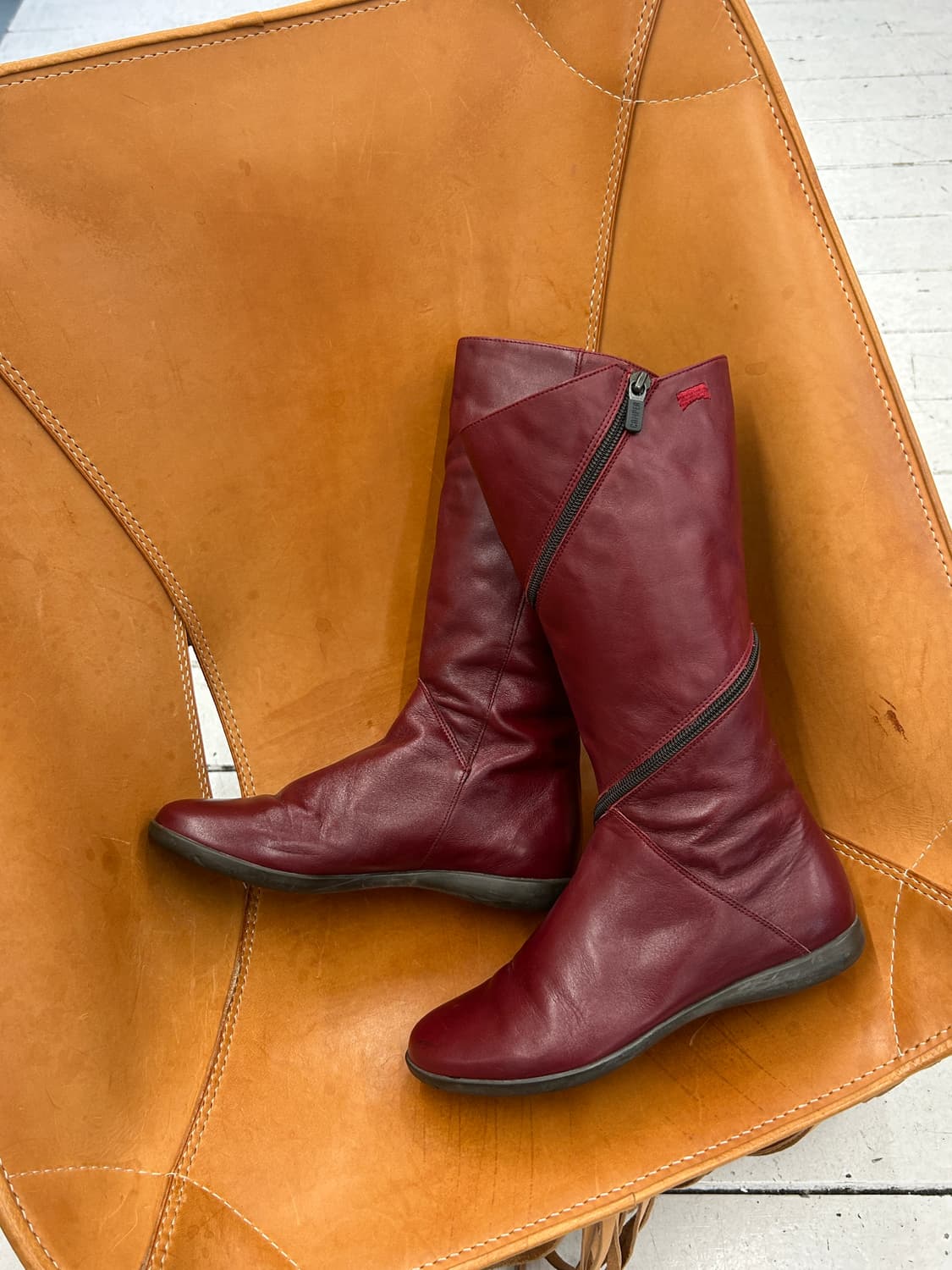 캠퍼 가죽 부츠 버건디 여성용 235mm 상품이미지1
