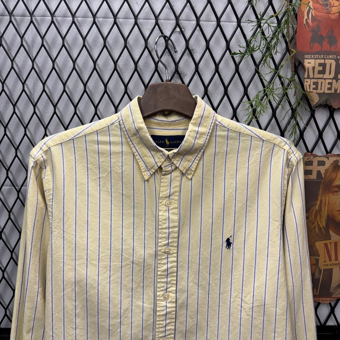 폴로 랄프로렌 스트라이프 긴팔 셔츠 네이비 포니 로고 포인트 옐로 상품이미지3
