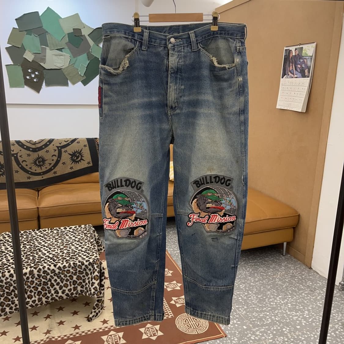 빈티지 재팬 올드스쿨 스트릿펑크 불독패치 데님팬츠 36인치 C09598 상품이미지3