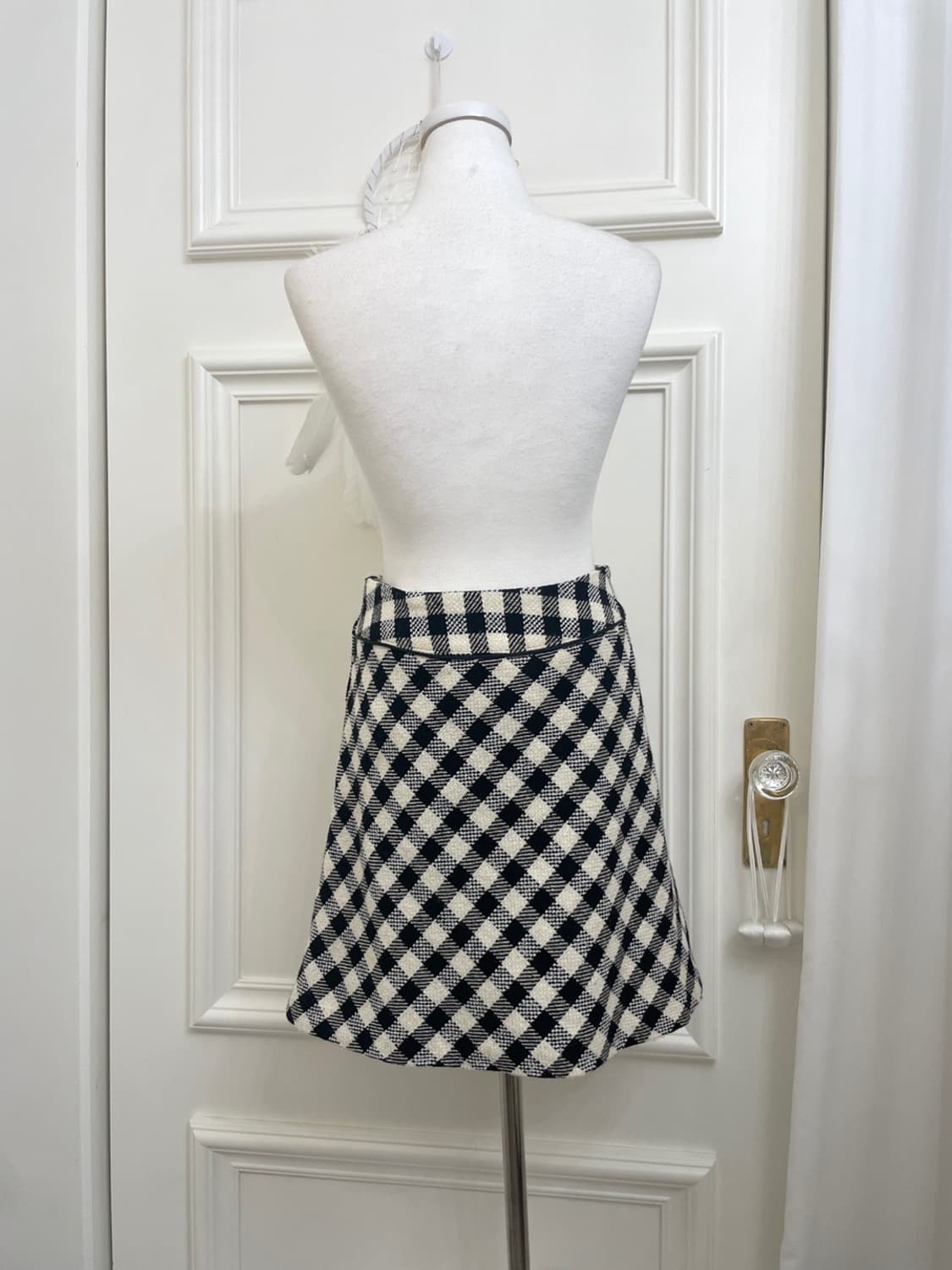 ivory black check wool flare skirt 상품이미지3