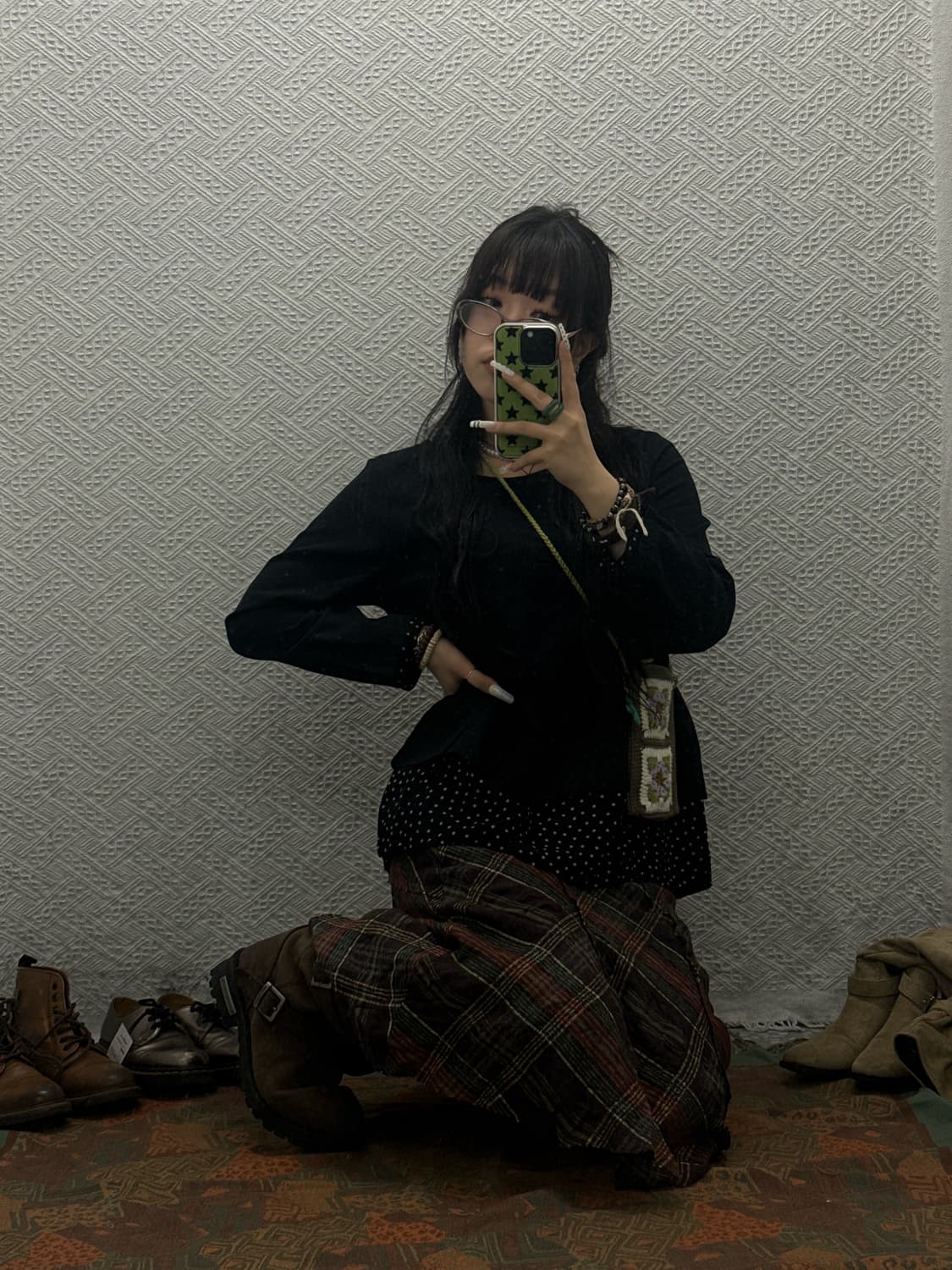 빈티지 코지 모리 땡땡이 도트 레이어드 긴팔 롱슬리브 K0066 상품이미지1