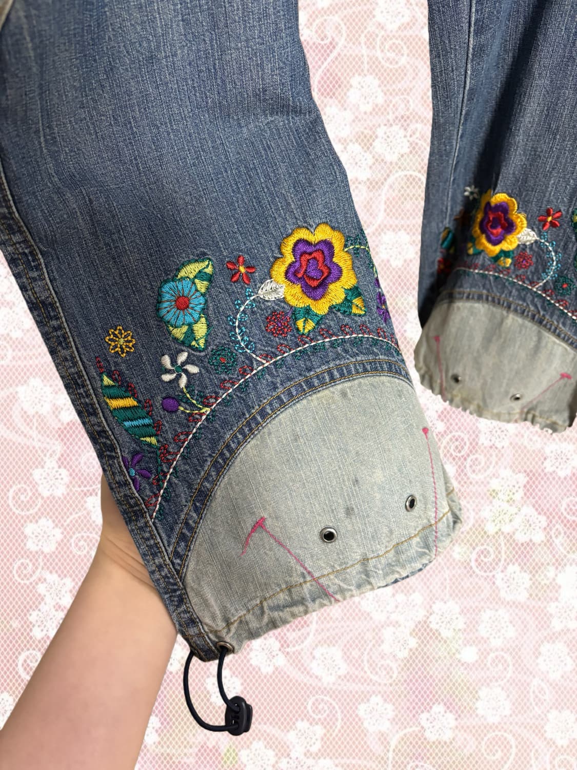 빈티지 히피 하구미 모리걸 자수 와이드 팬츠 상품이미지2