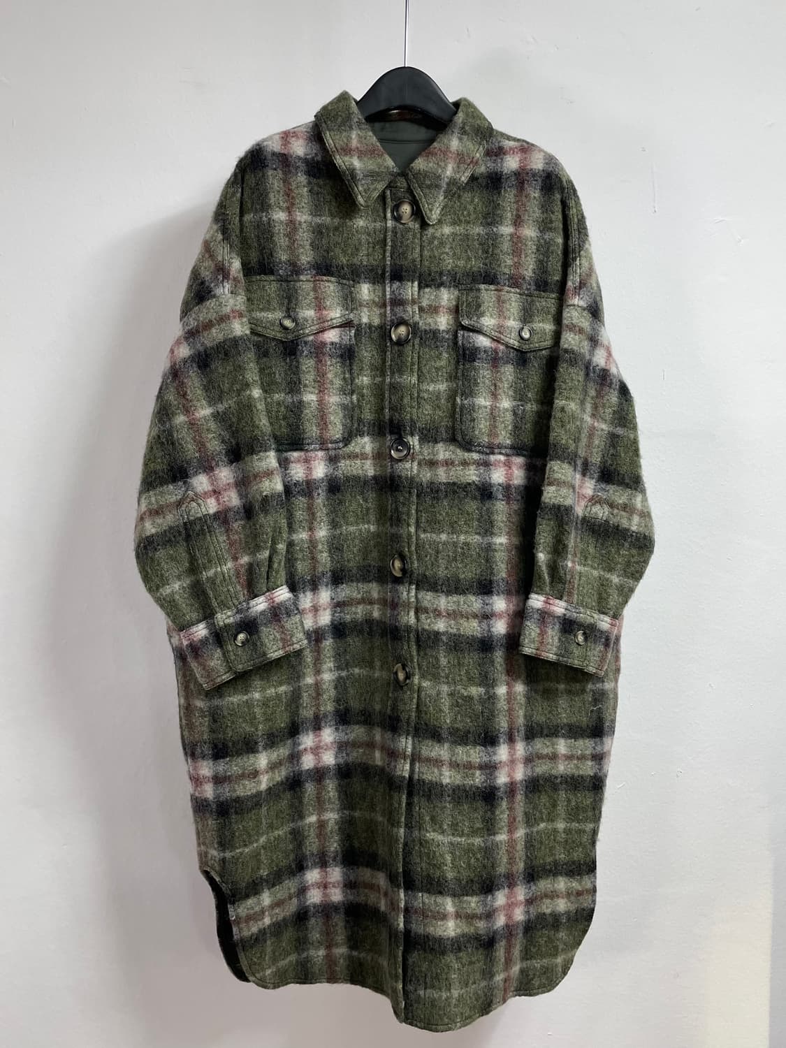 이자벨마랑 빈티지 그린 체크 울 셔츠 롱 코트 (on.325)   상품이미지1