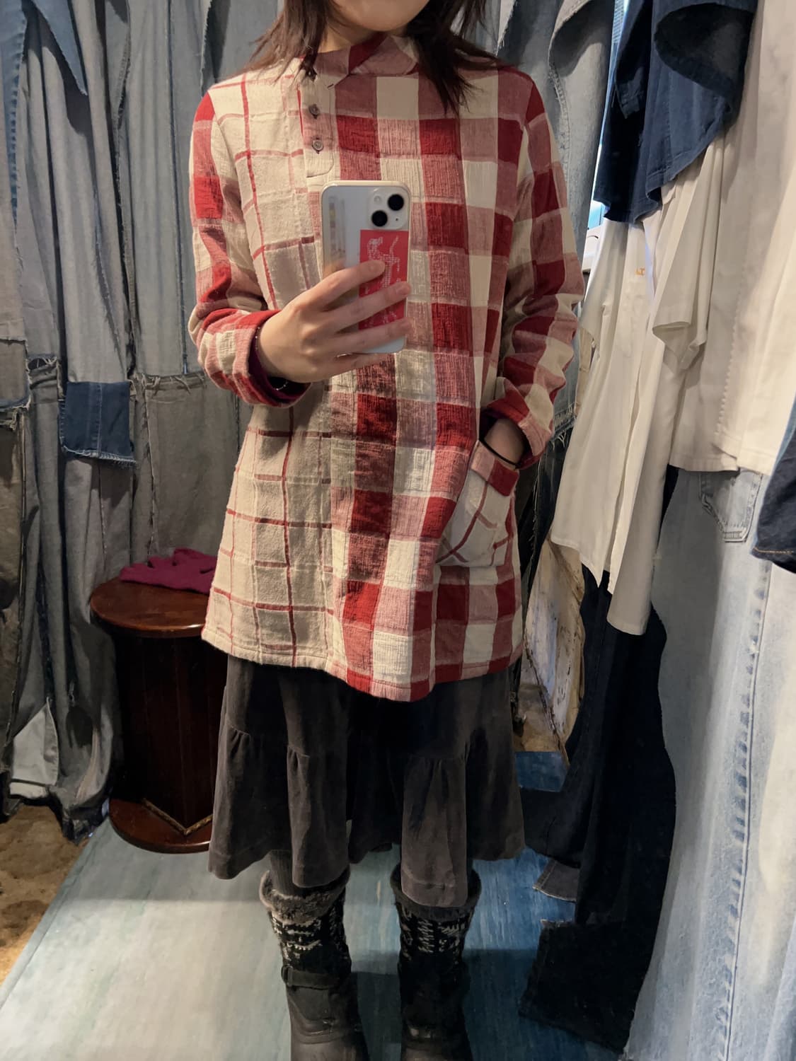 44-55 ) acha Panel Check Tunic Shirt 상품이미지2