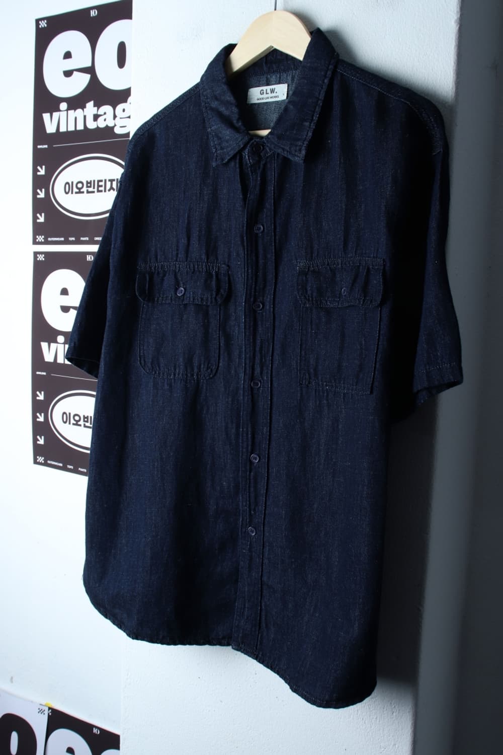 (L-XL) 굿라이프웍스 반팔 카라 티셔츠 셔츠 남방 데님-H32745 상품이미지1