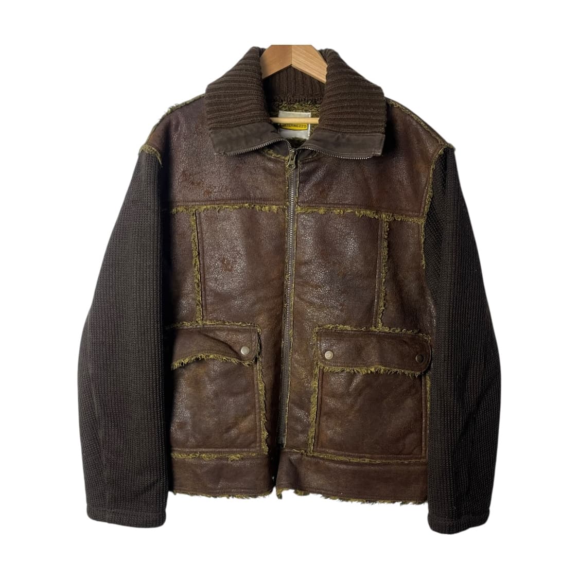 [Intermezzo] 90's 인터메조 니트 비건레더 쉐르파 자켓 상품이미지1