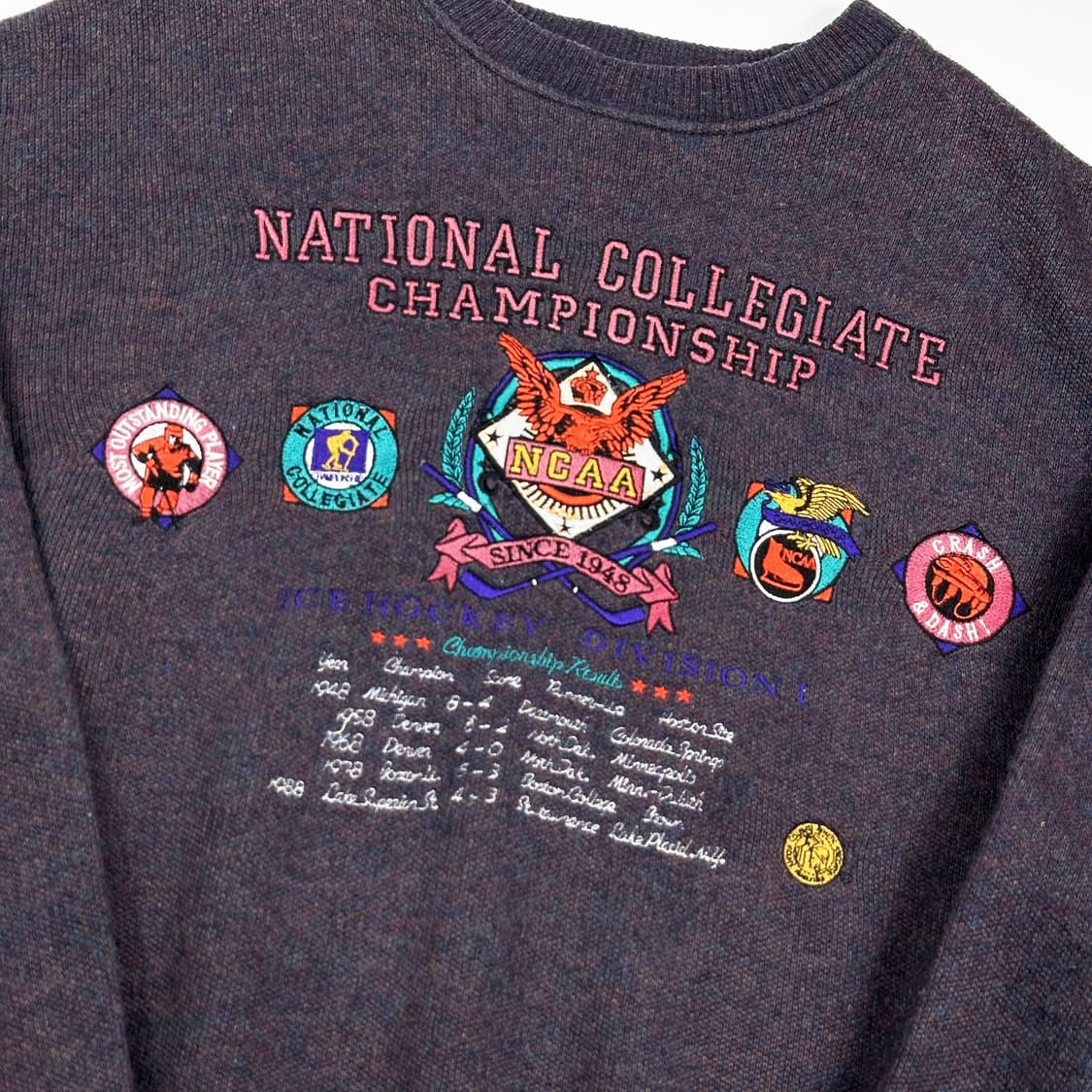 데상트 재팬 NCAA 자수 퍼플 니트 (M) 상품이미지3