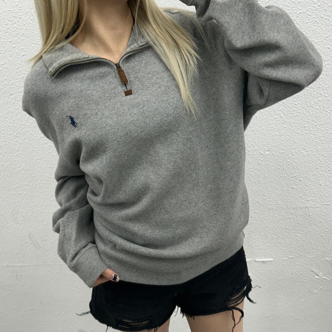 폴로 랄프로렌 네이비포니 그레이 니트 반집업 L 상품이미지1