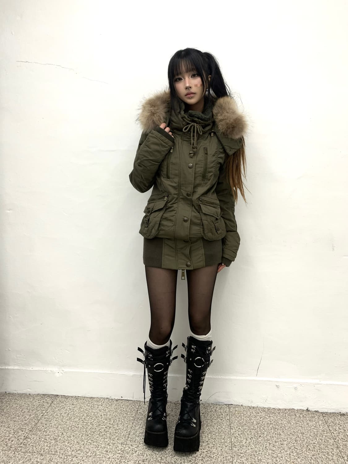 Chu xxx khaki cargo pocket ribbed fur ja 상품이미지2