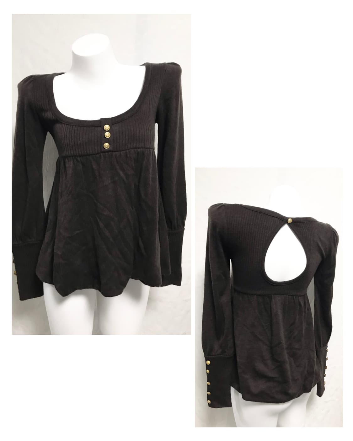 빈티지 라떼갸루 금장 베이비돌 백 트임 니트 탑 상품이미지1