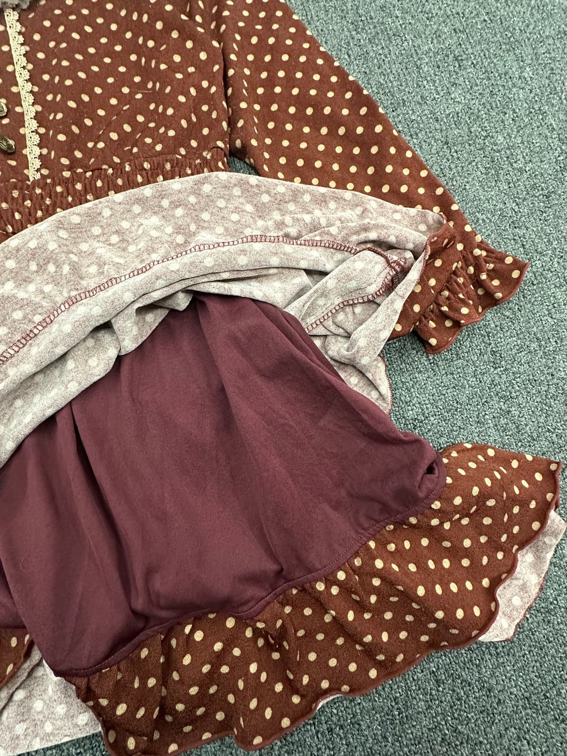 M)Axes Femme vintage 여성 도트 레이스 버건디 원피스 상품이미지4