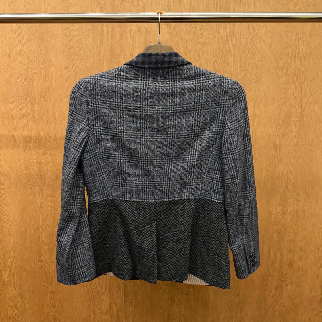 브룩스 브라더스 자켓 숄카라 멀티 체크 패턴 배색 포켓 디테일 그레이 상품이미지3