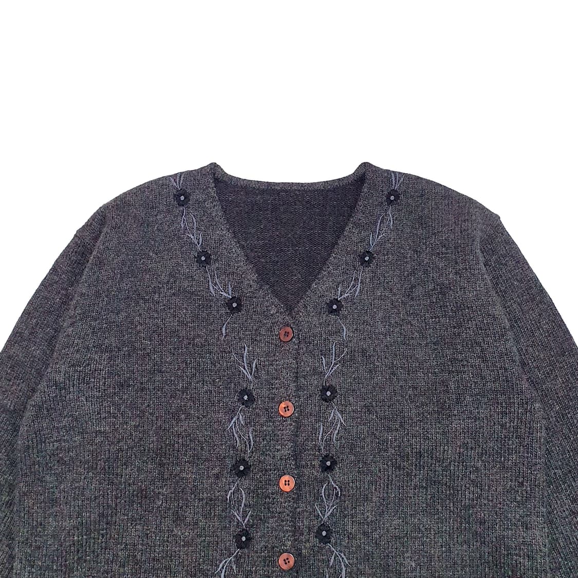 회색 V넥 자수 울 니트 가디건 상품이미지4