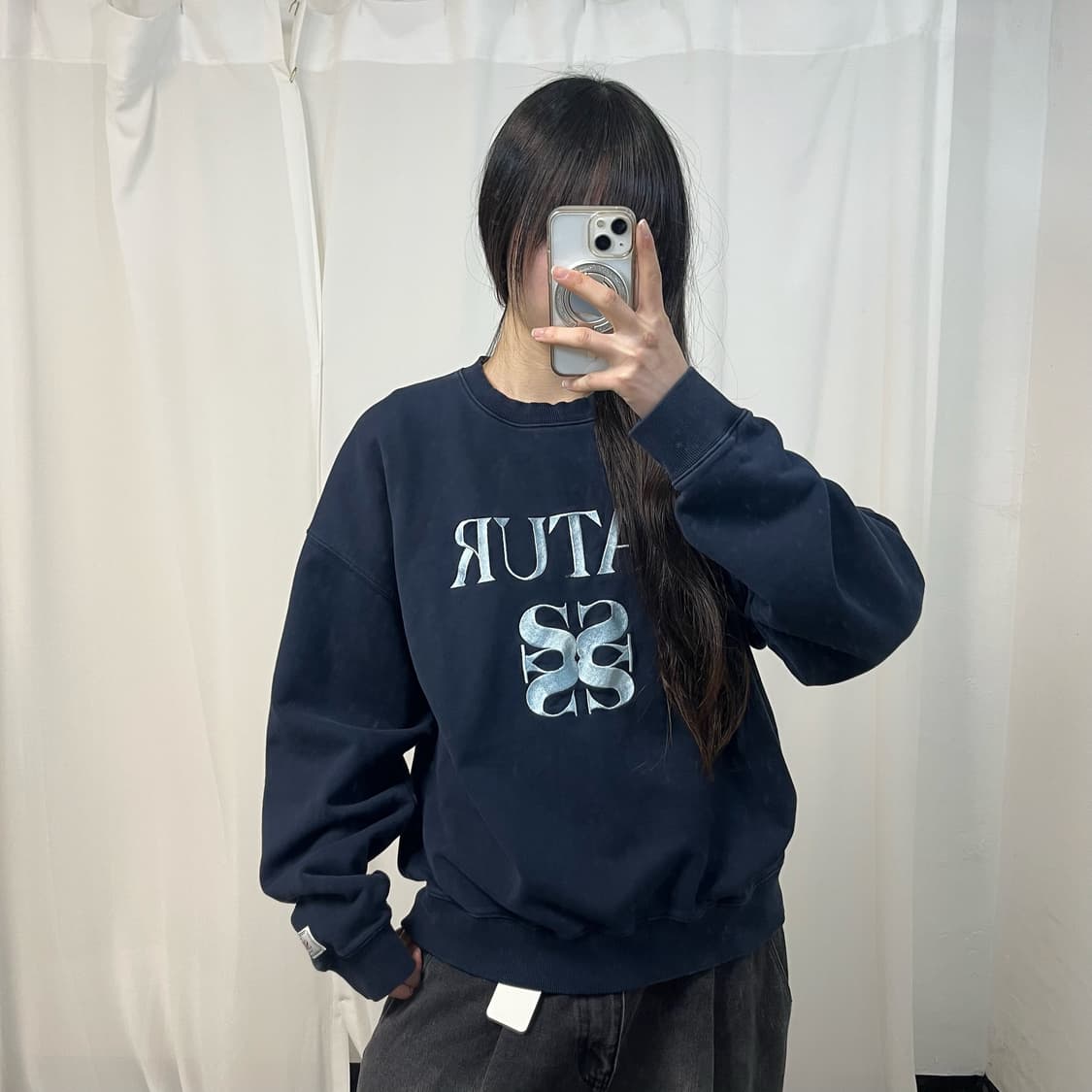 SATUR navy classic logo sweatshirt  상품이미지1