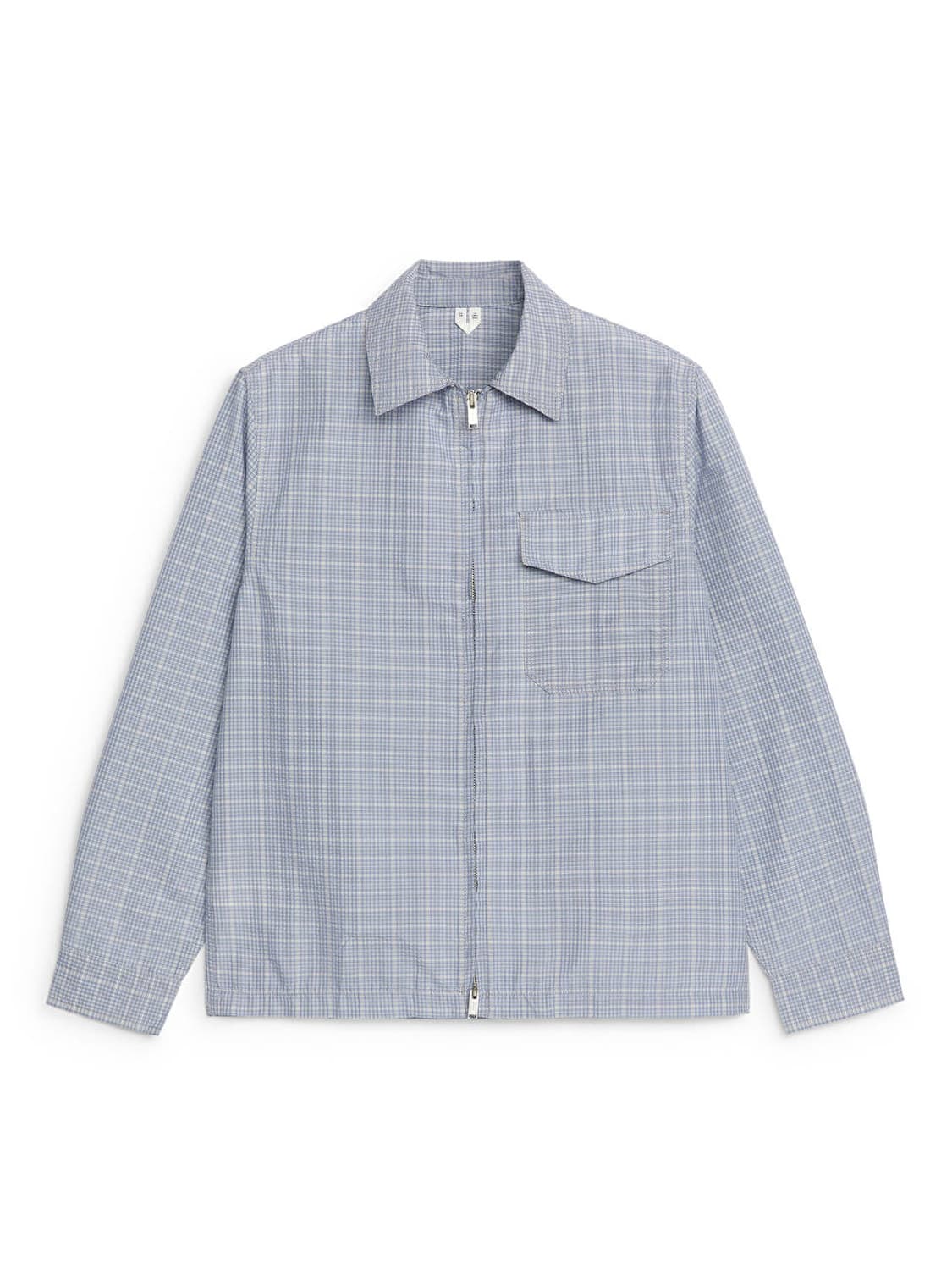 아르켓 시어서커 집업 셔츠 M 100 더스티 블루 체크 자켓 상품이미지1
