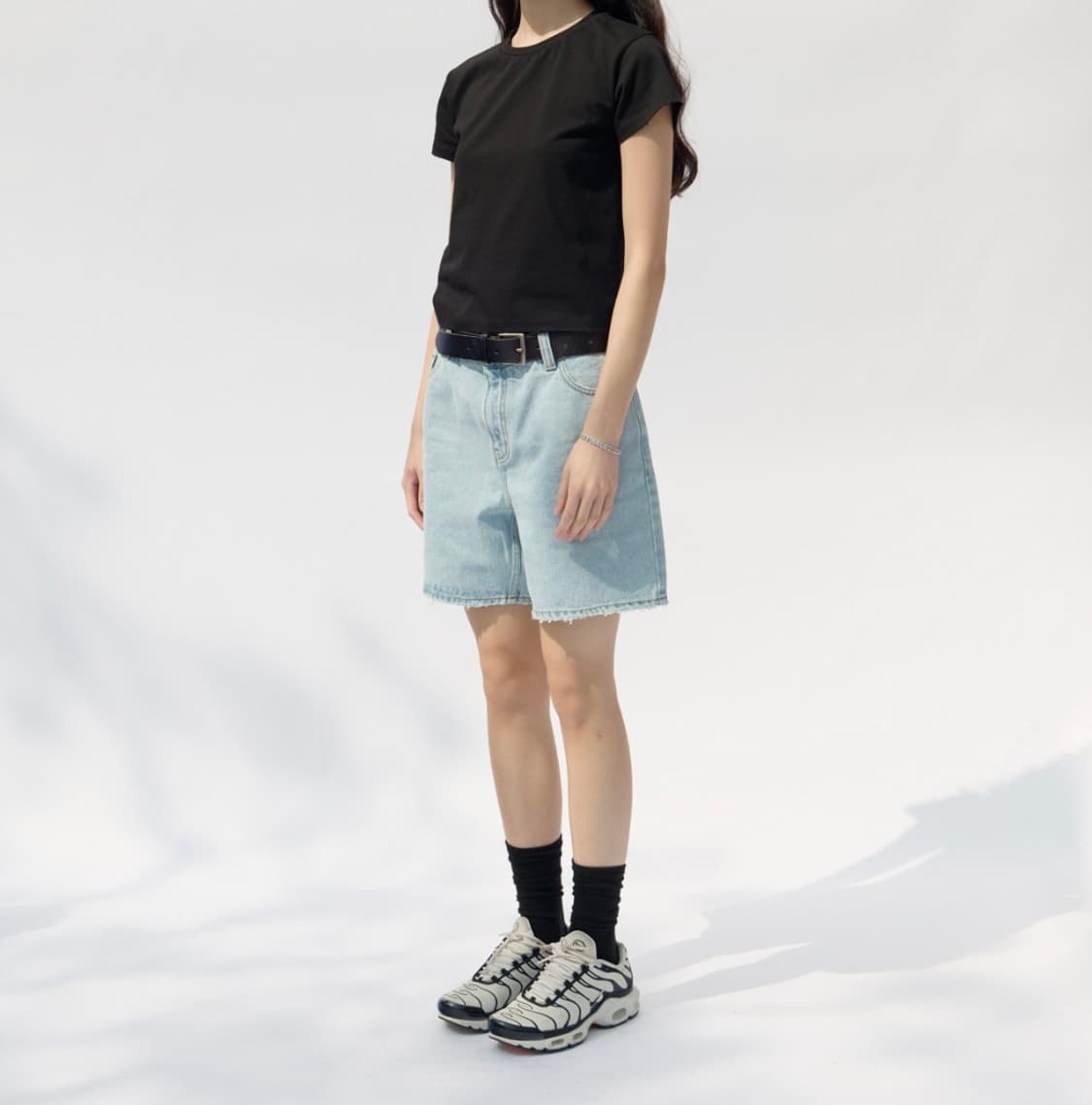 COOR 쿠어 우먼 데미지 워시드 데님 쇼츠 반바지 M 상품이미지5