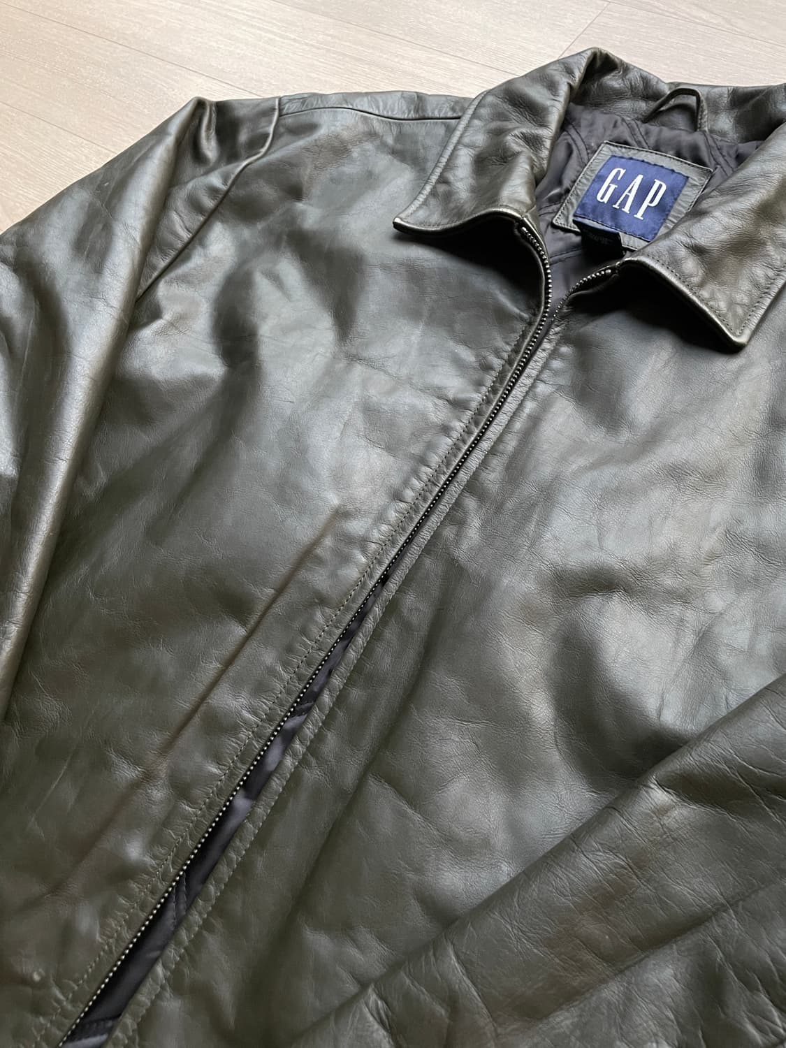 90s 올드갭 레더 자켓 다크 그린 상품이미지5