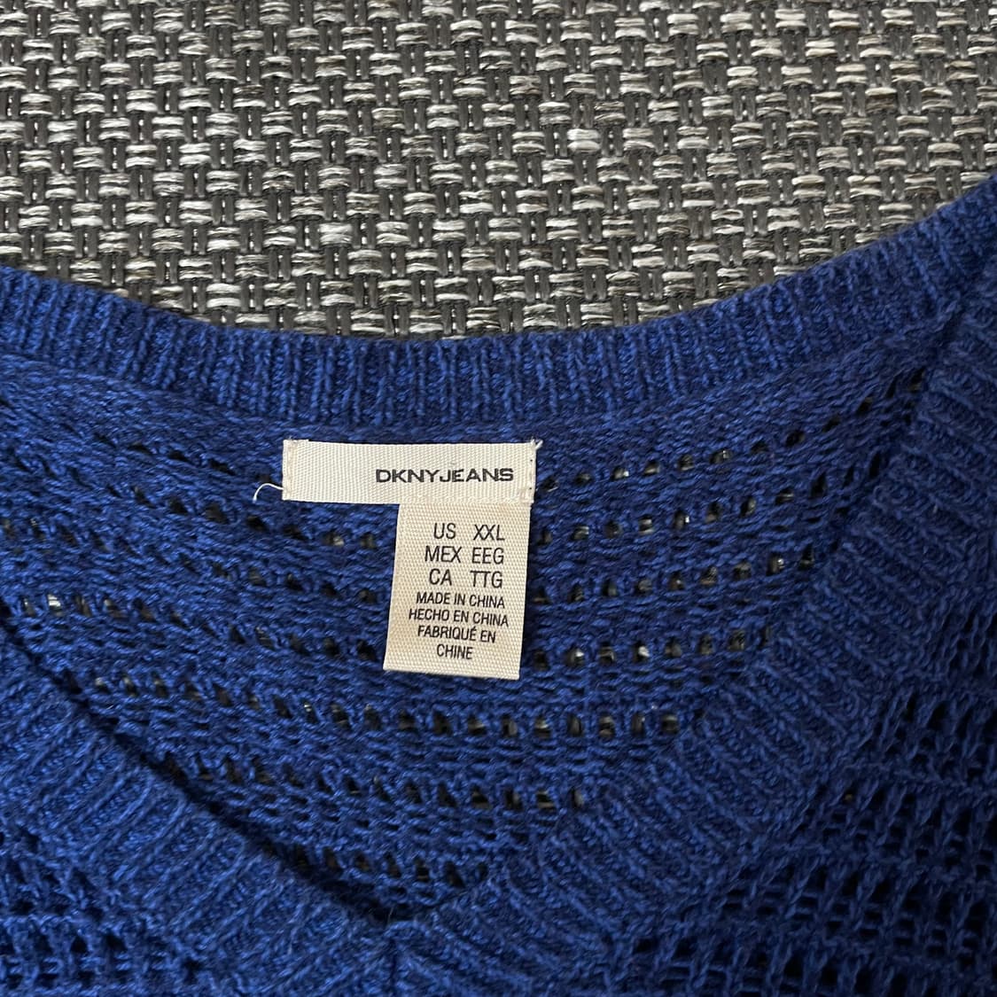 DKNY 네이비 그물 브이넥 시스루 긴팔 니트 2XL 상품이미지4