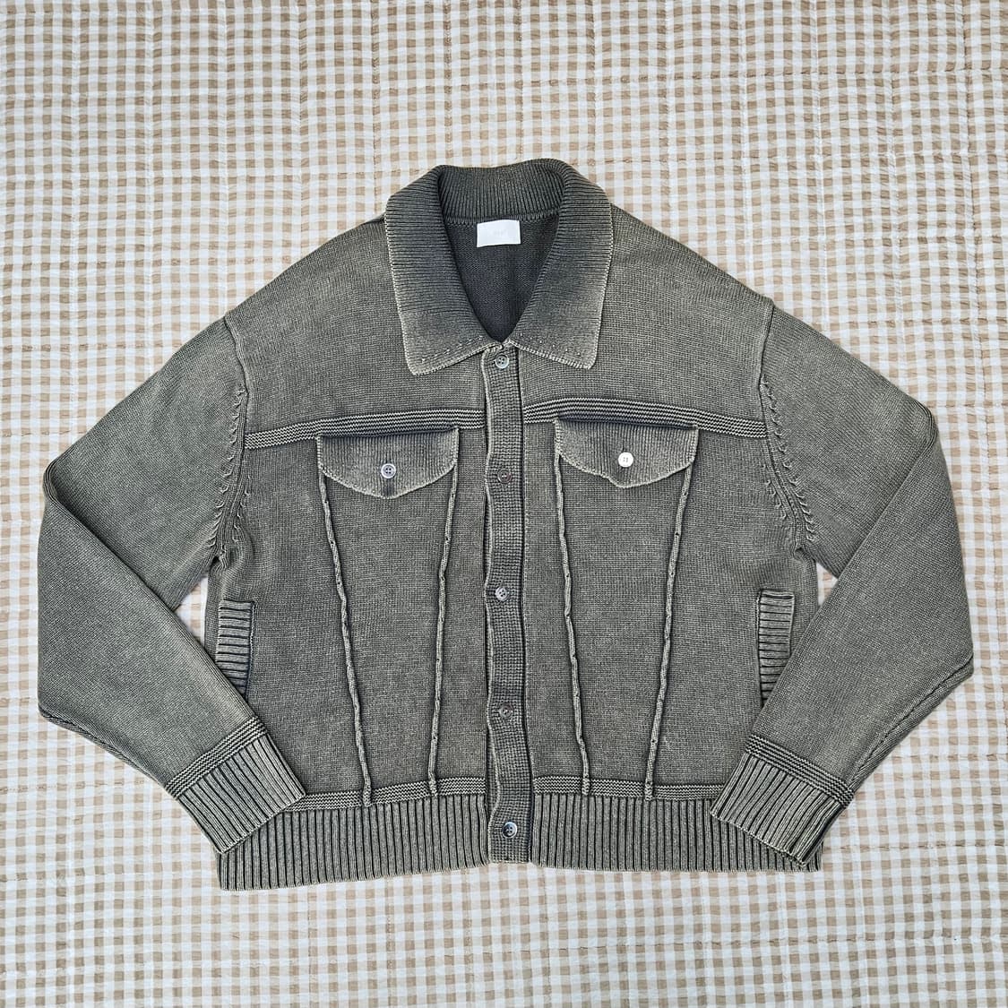 Heai 워시드 트러커 니트 가디건 남자100~105 상품이미지3