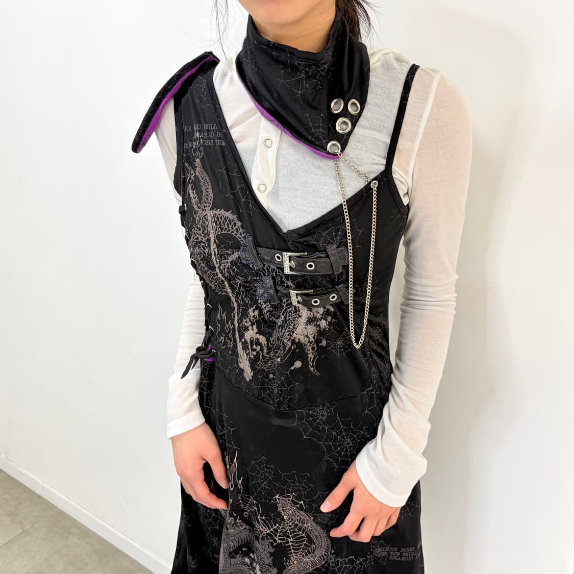 h.naoto 펑크 오리엔탈 스파이더웹 넥 원피스 상품이미지3