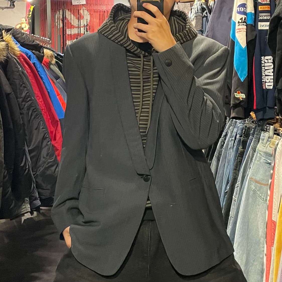 [IM] GIANNI VERSACE 베르사체 다크 그레이 스트라이프 정장 상품이미지1