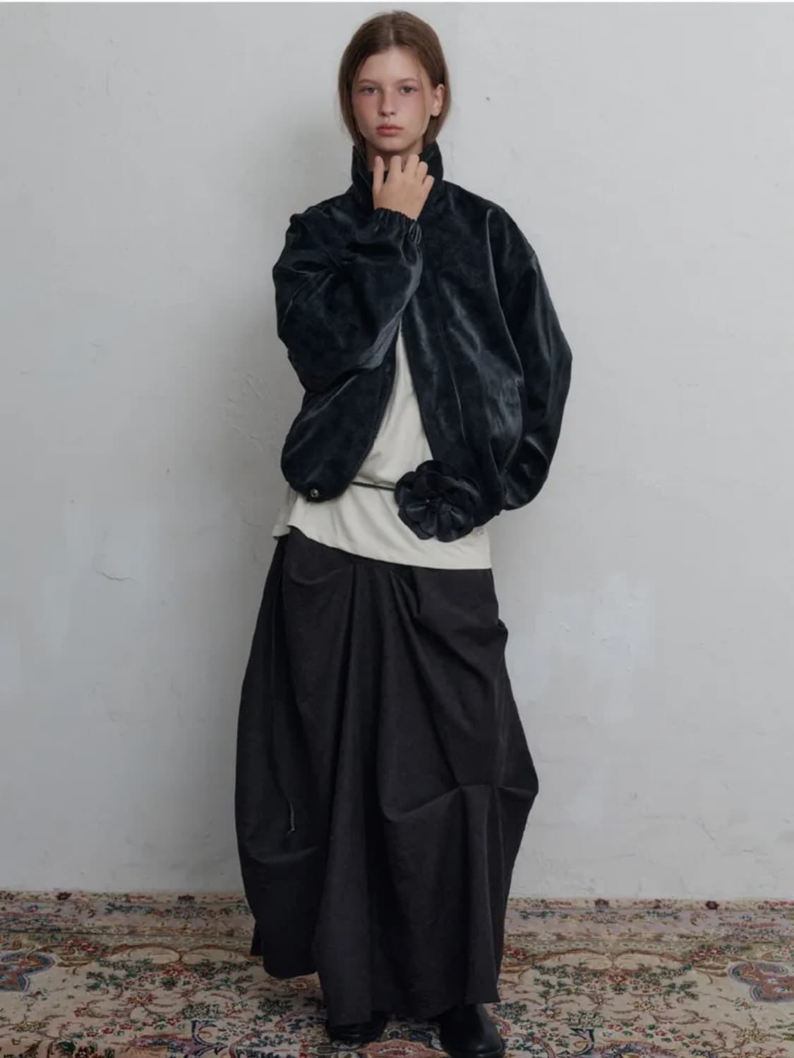 Volume pintuck long skirt Midnight black 상품이미지2